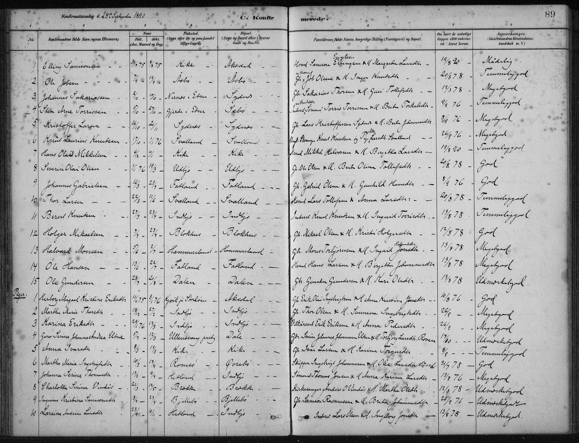 Fjelberg sokneprestembete, SAB/A-75201/H/Haa: Parish register (official) no. B  1, 1879-1919, p. 89