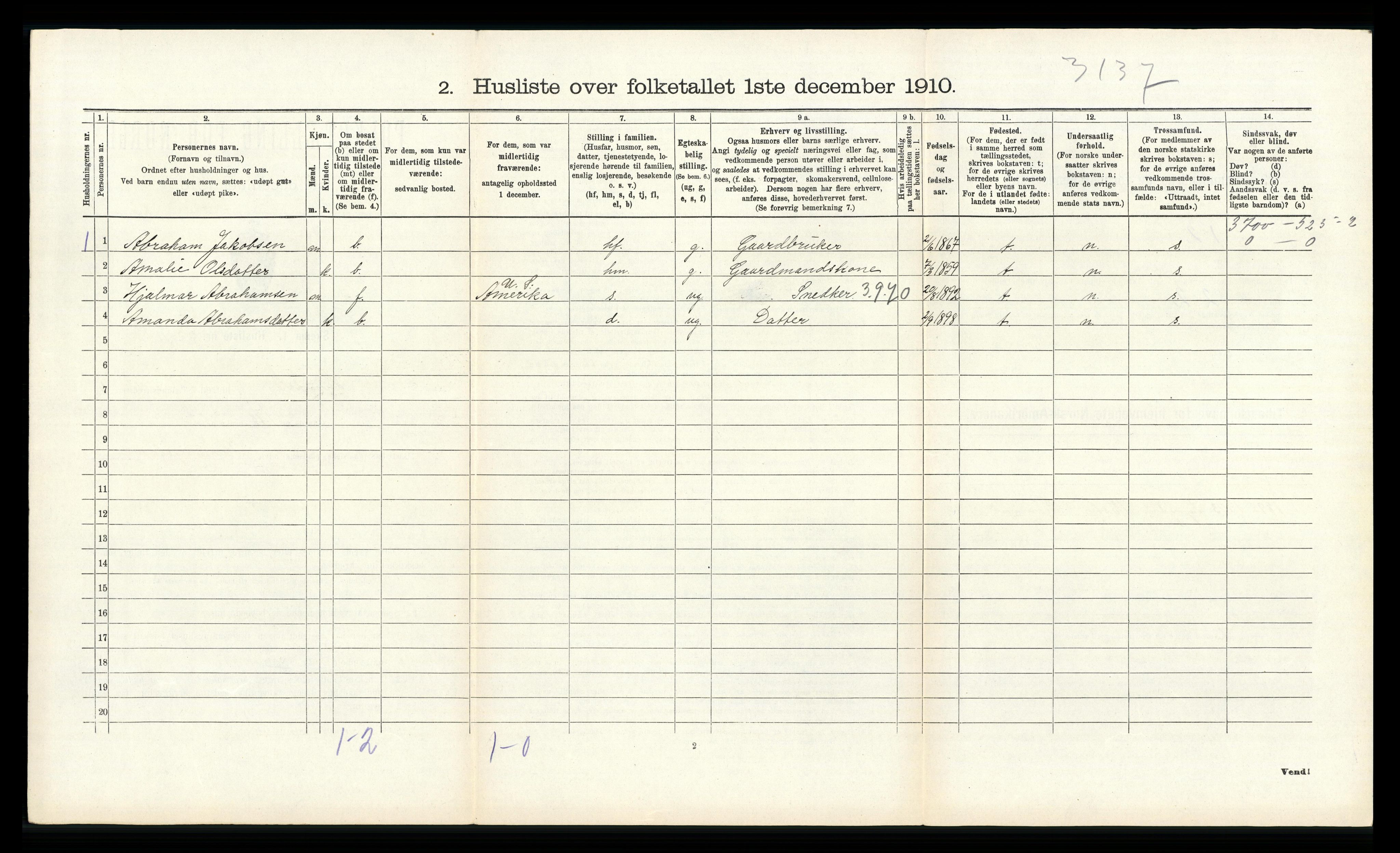 RA, 1910 census for Lyngdal, 1910, p. 851