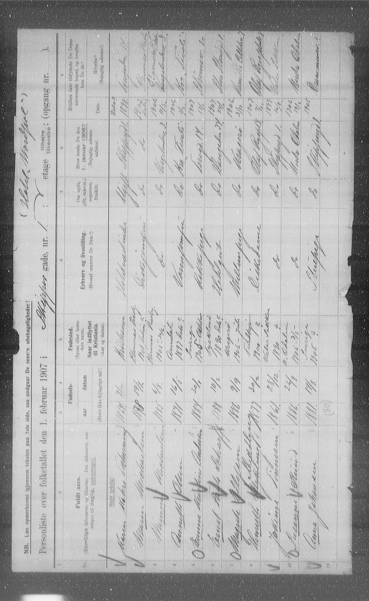 OBA, Municipal Census 1907 for Kristiania, 1907, p. 48728