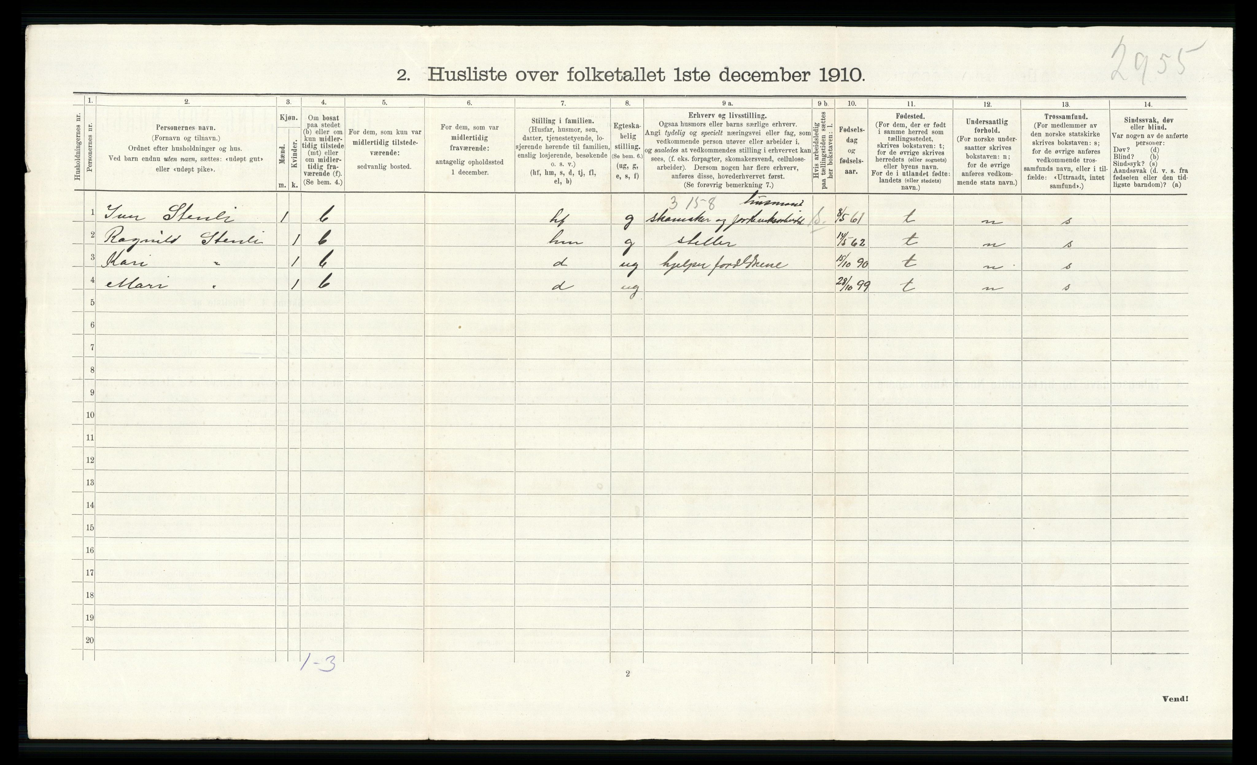 RA, 1910 census for Vågå, 1910, p. 650