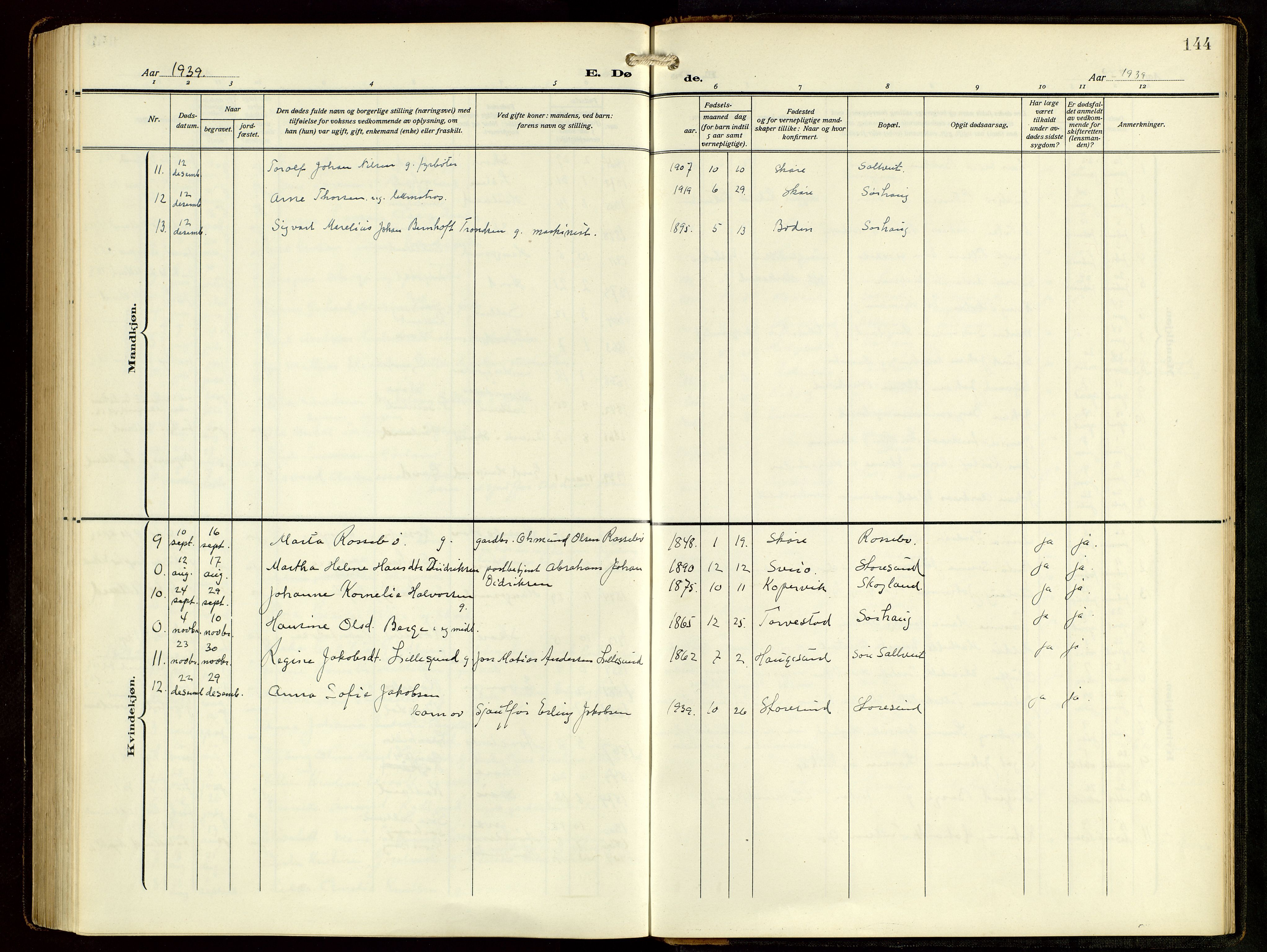 Haugesund sokneprestkontor, AV/SAST-A -101863/H/Ha/Hab/L0006: Parish register (copy) no. B 9, 1909-1951, p. 144