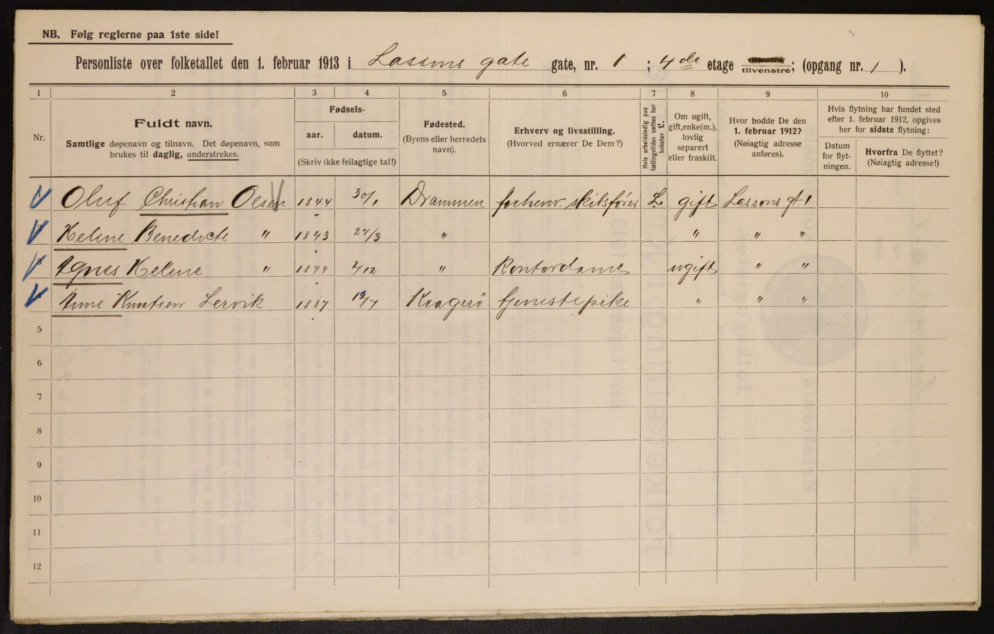 OBA, Municipal Census 1913 for Kristiania, 1913, p. 56969