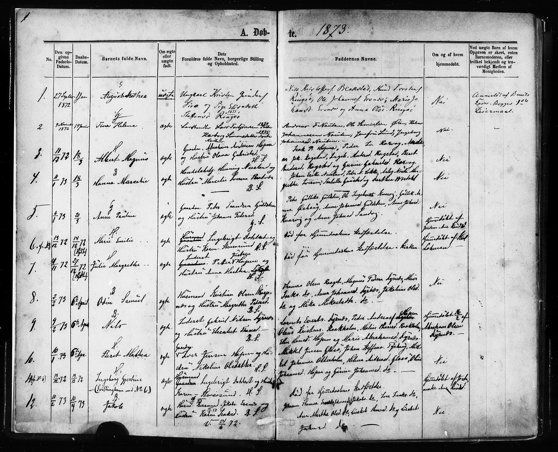 Ministerialprotokoller, klokkerbøker og fødselsregistre - Møre og Romsdal, SAT/A-1454/581/L0938: Parish register (official) no. 581A06, 1873-1879, p. 1