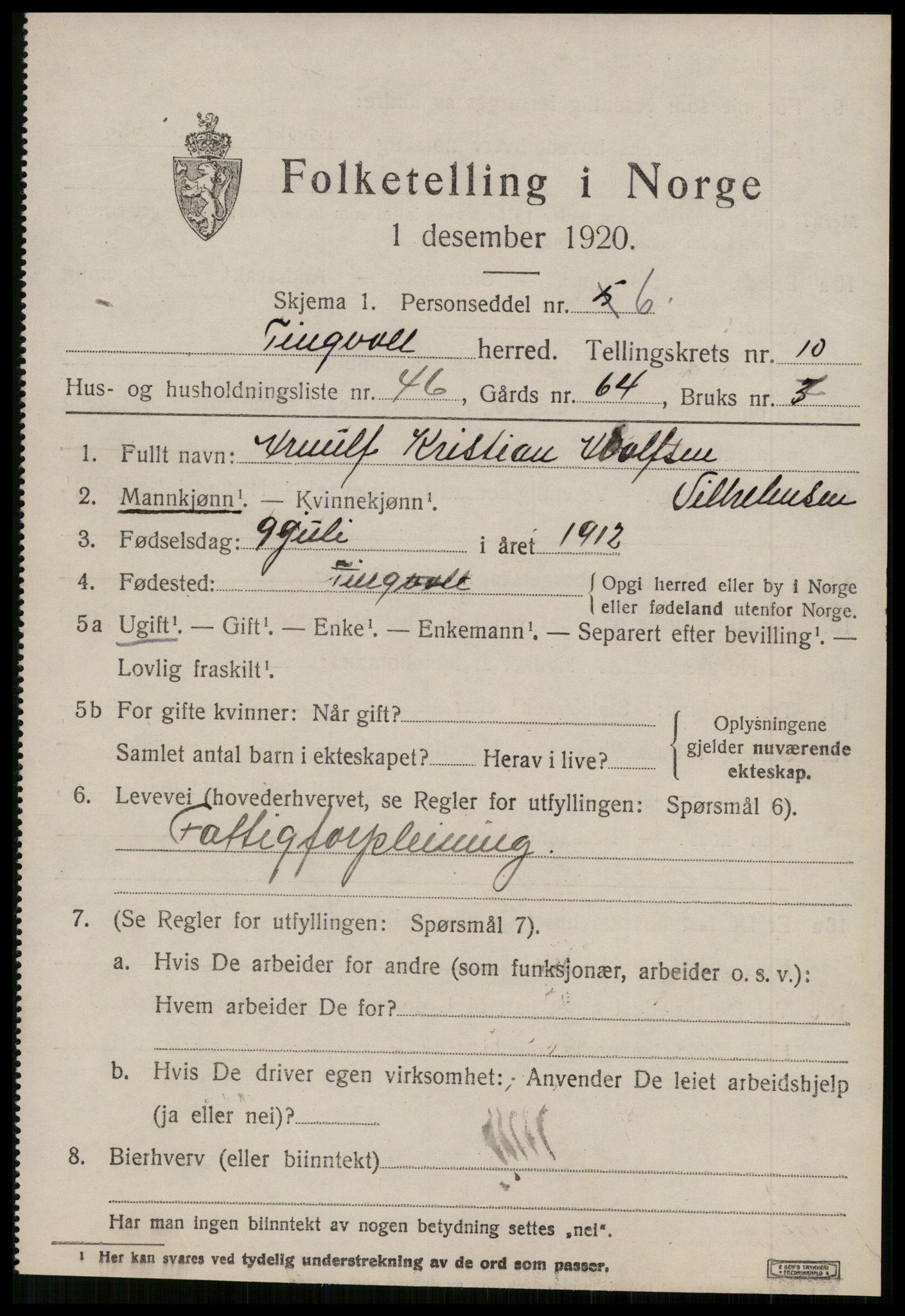 SAT, 1920 census for Tingvoll, 1920, p. 5716