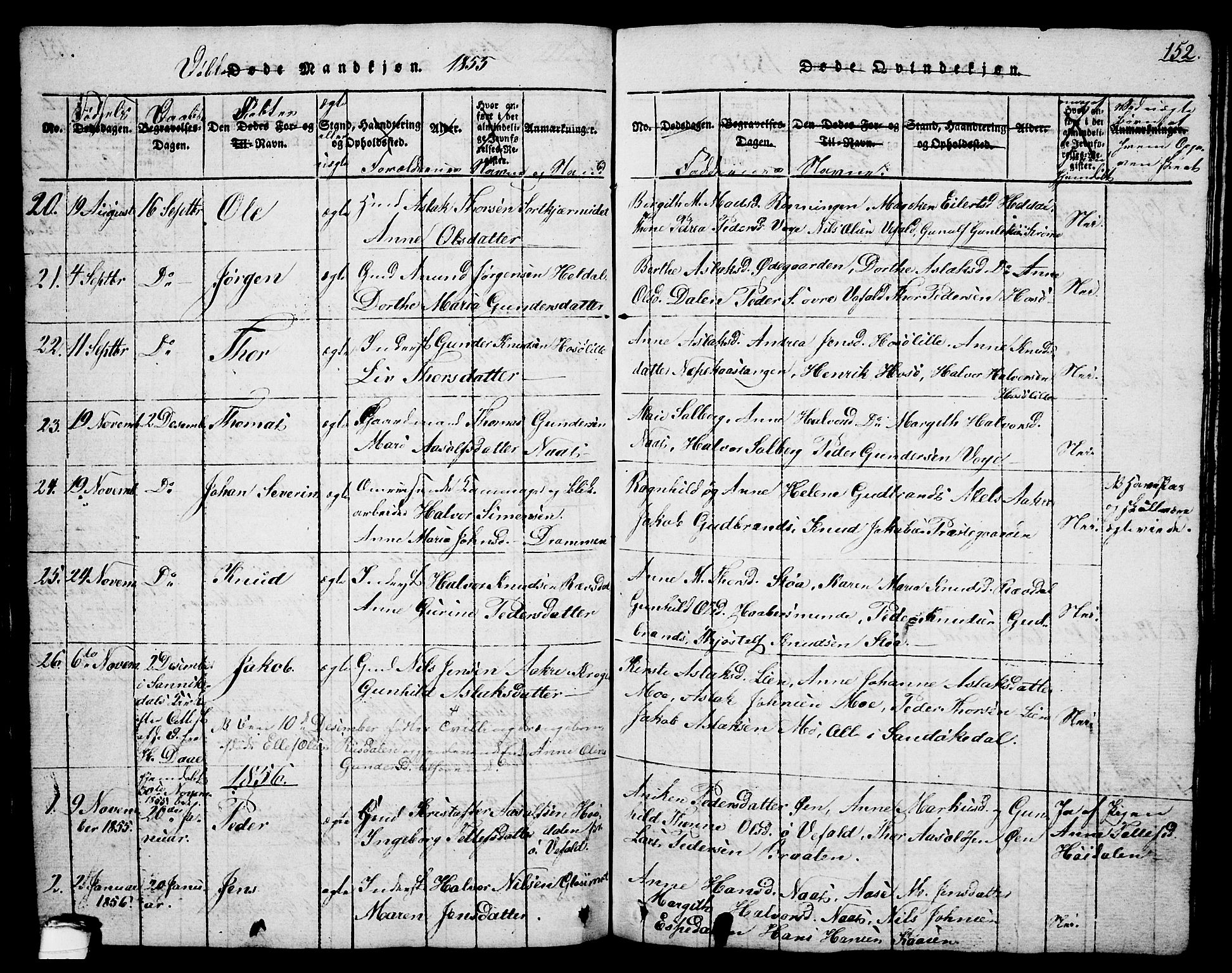 Drangedal kirkebøker, SAKO/A-258/G/Ga/L0001: Parish register (copy) no. I 1 /1, 1814-1856, p. 152