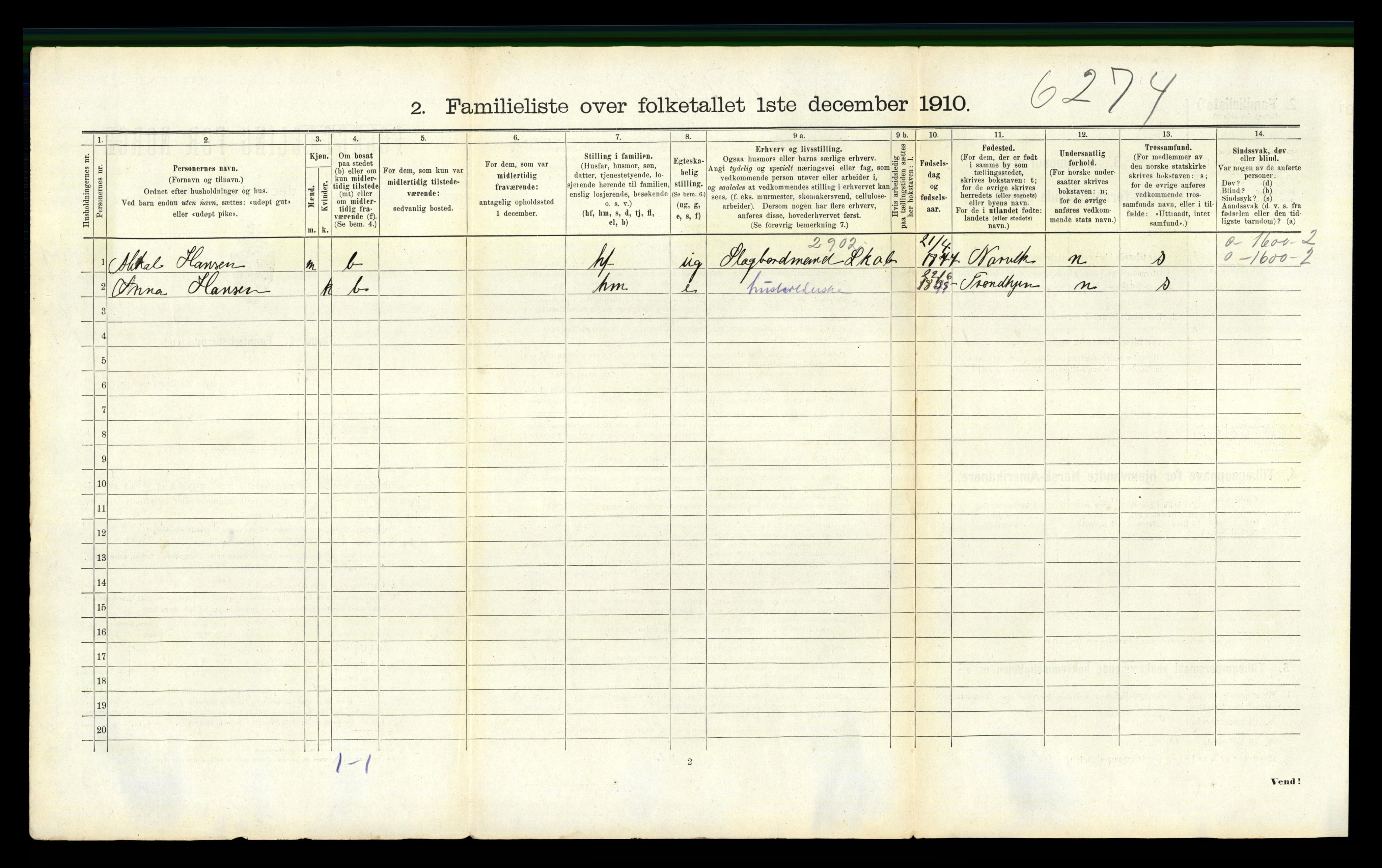 RA, 1910 census for Narvik, 1910, p. 1482