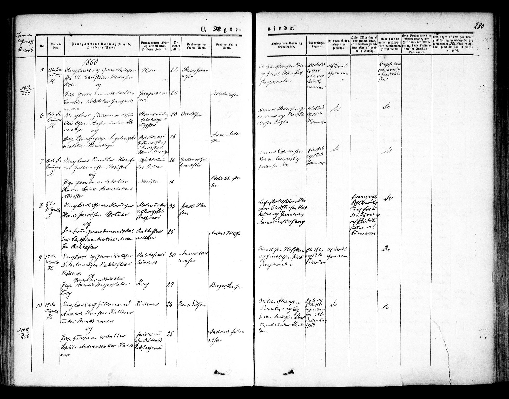Høland prestekontor Kirkebøker, SAO/A-10346a/F/Fa/L0010: Parish register (official) no. I 10, 1854-1861, p. 280
