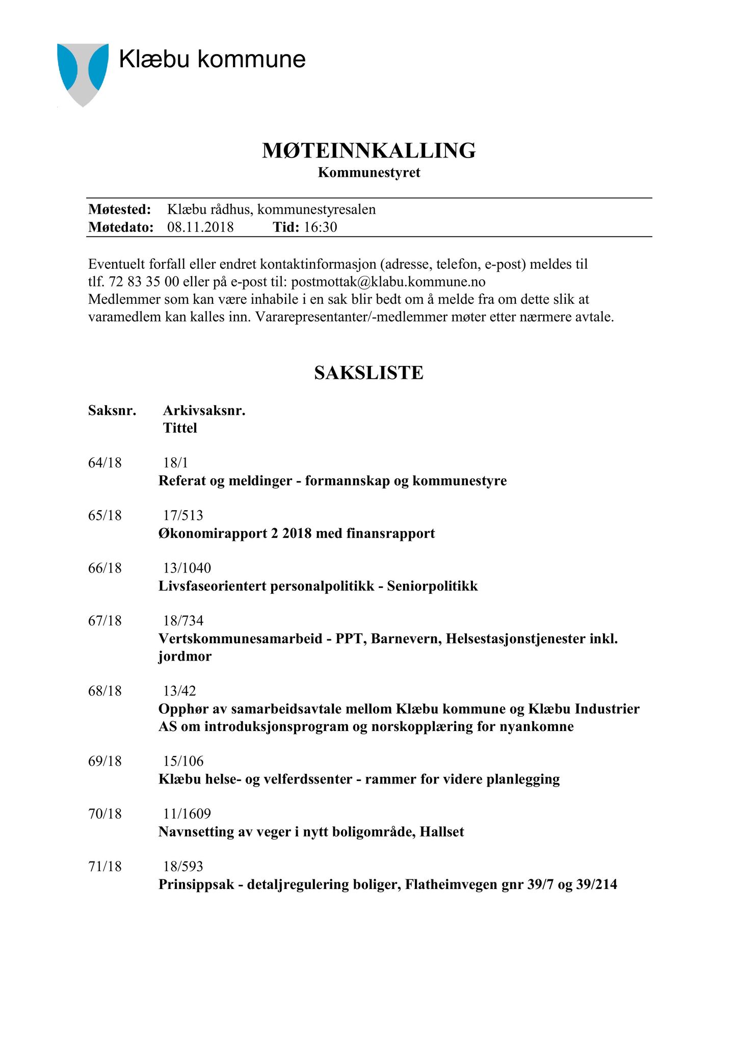 Klæbu Kommune, TRKO/KK/01-KS/L011: Kommunestyret - Møtedokumenter, 2018, p. 1481