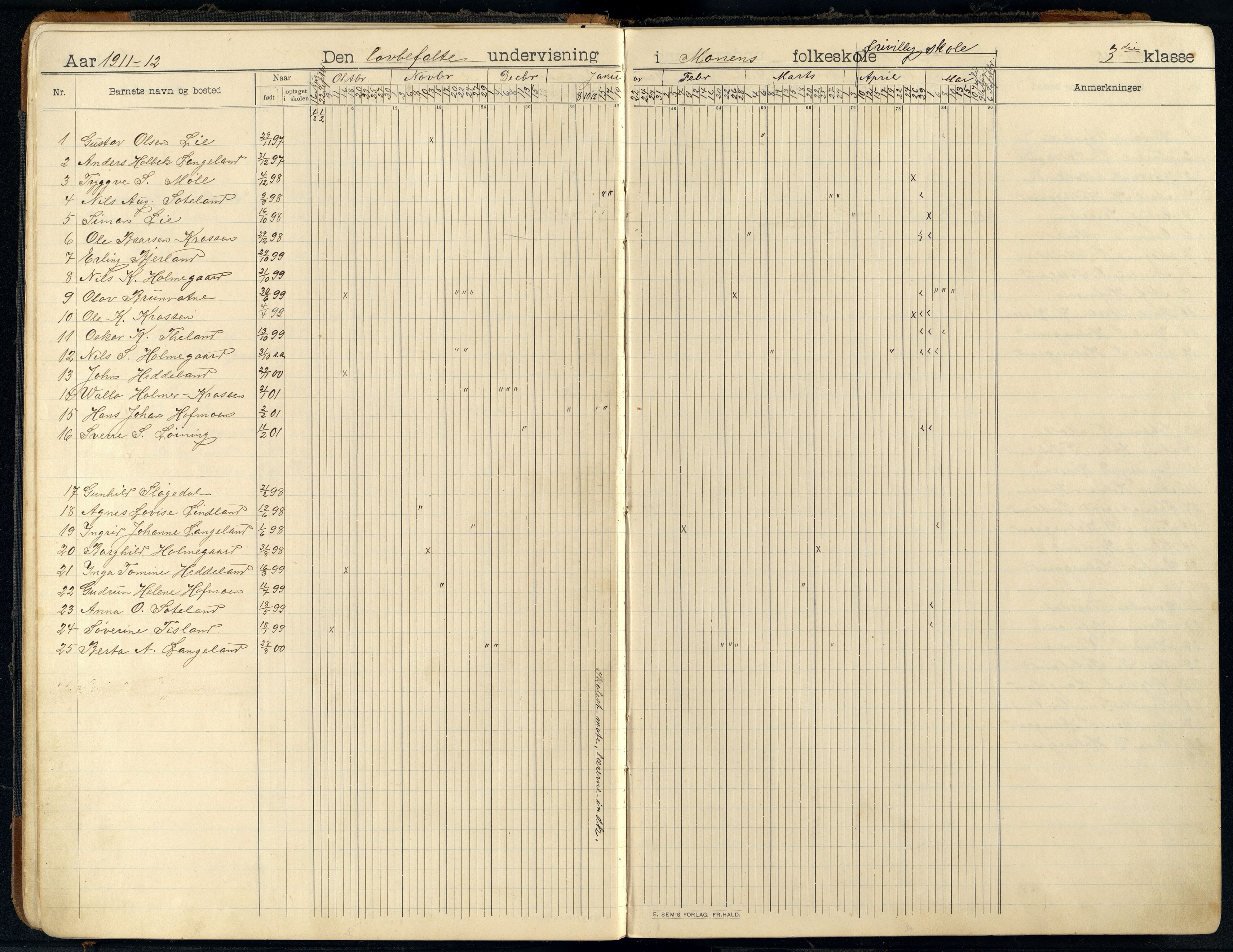 Holum kommune - Monen Skole, ARKSOR/1002HO551/I/L0002: Dagbok, 1908-1951, p. 12b-13a
