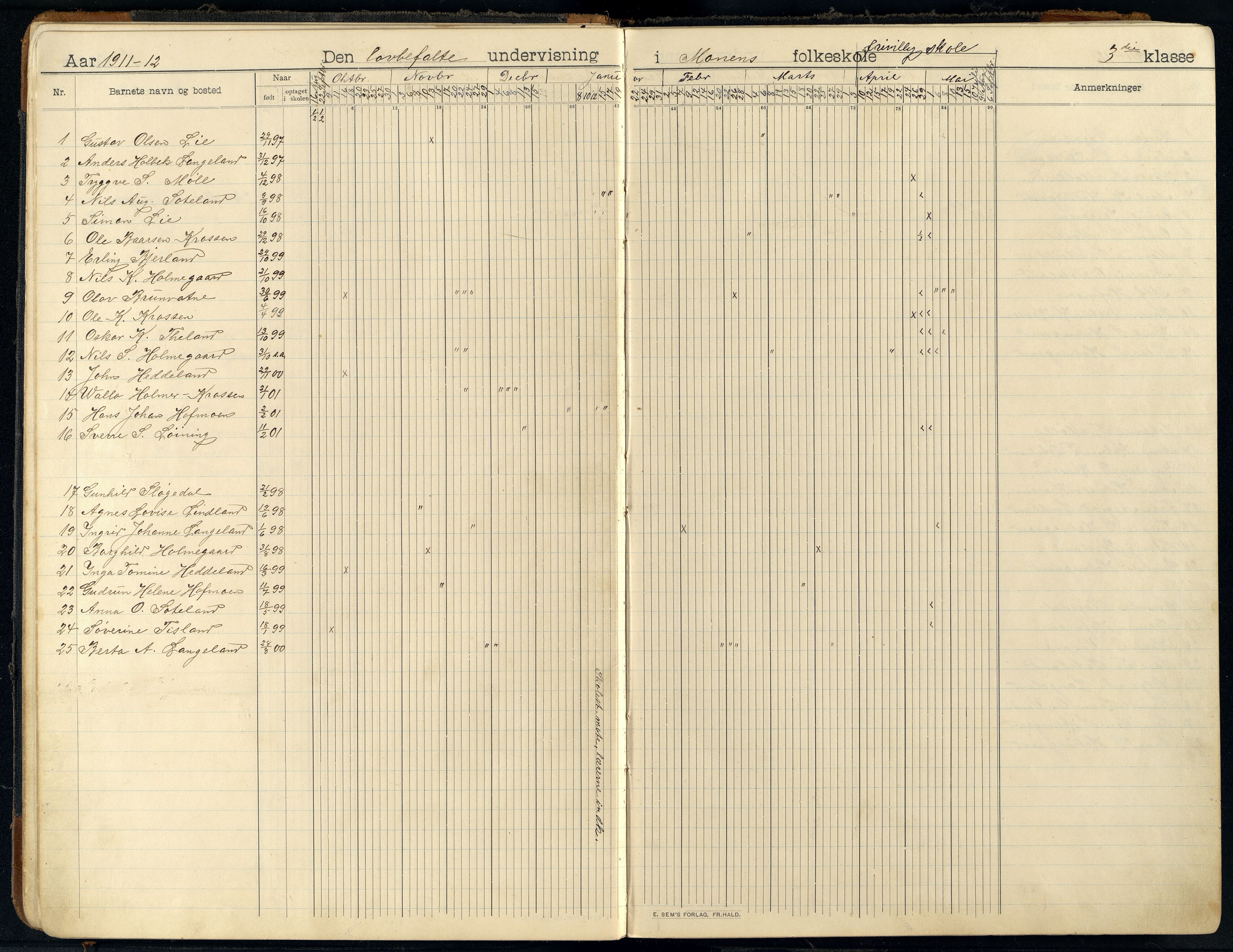 Holum kommune - Monen Skole, IKAV/1002HO551/I/L0002: Dagbok, 1908-1951, p. 12b-13a