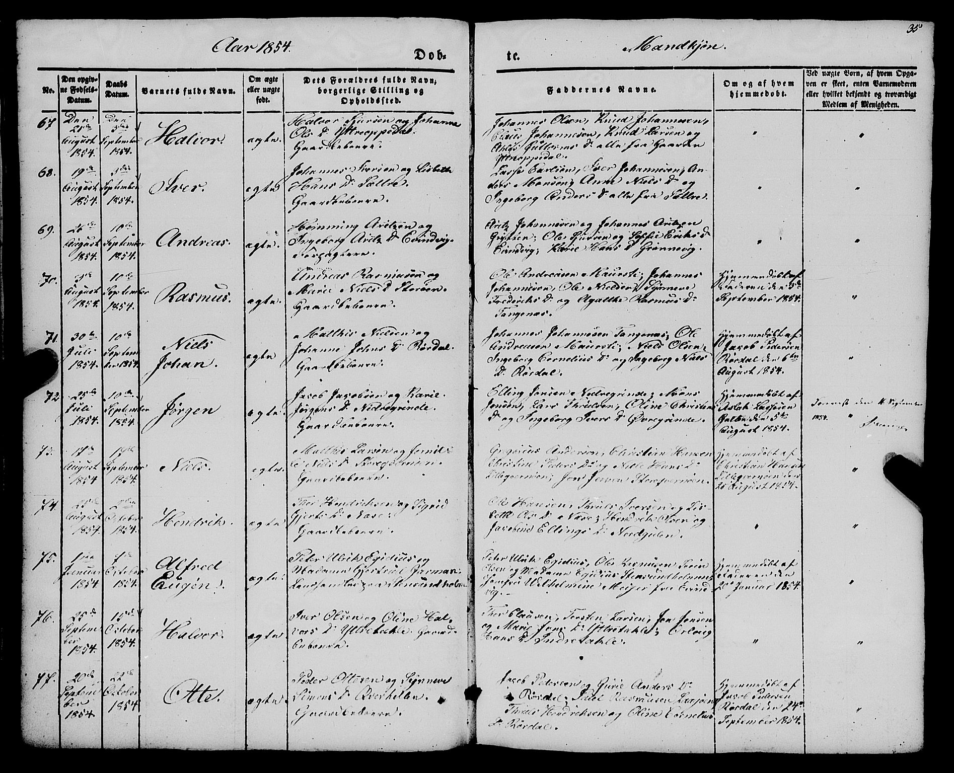 Gulen sokneprestembete, AV/SAB-A-80201/H/Haa/Haaa/L0021: Parish register (official) no. A 21, 1848-1858, p. 35