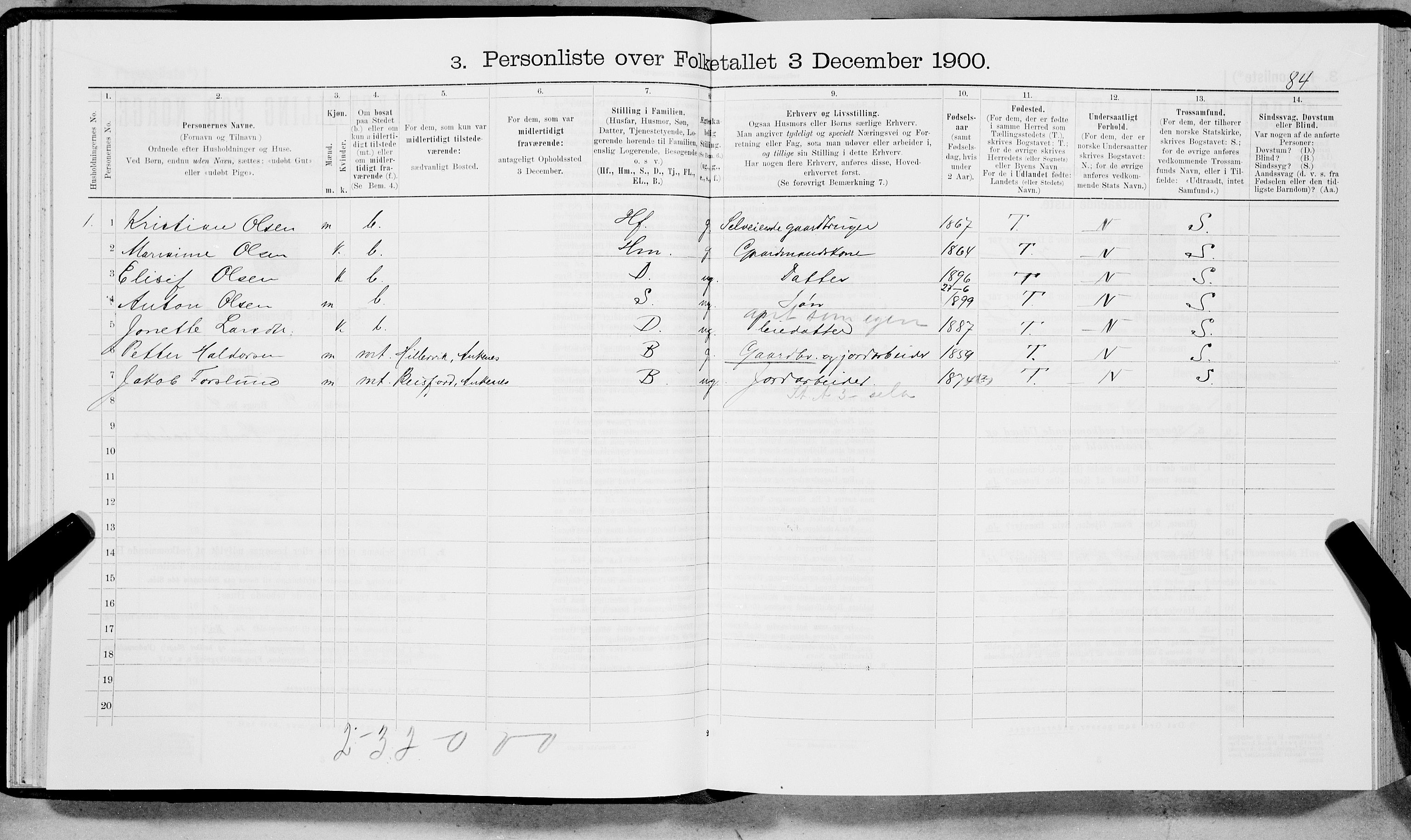 SAT, 1900 census for Ankenes, 1900, p. 1253