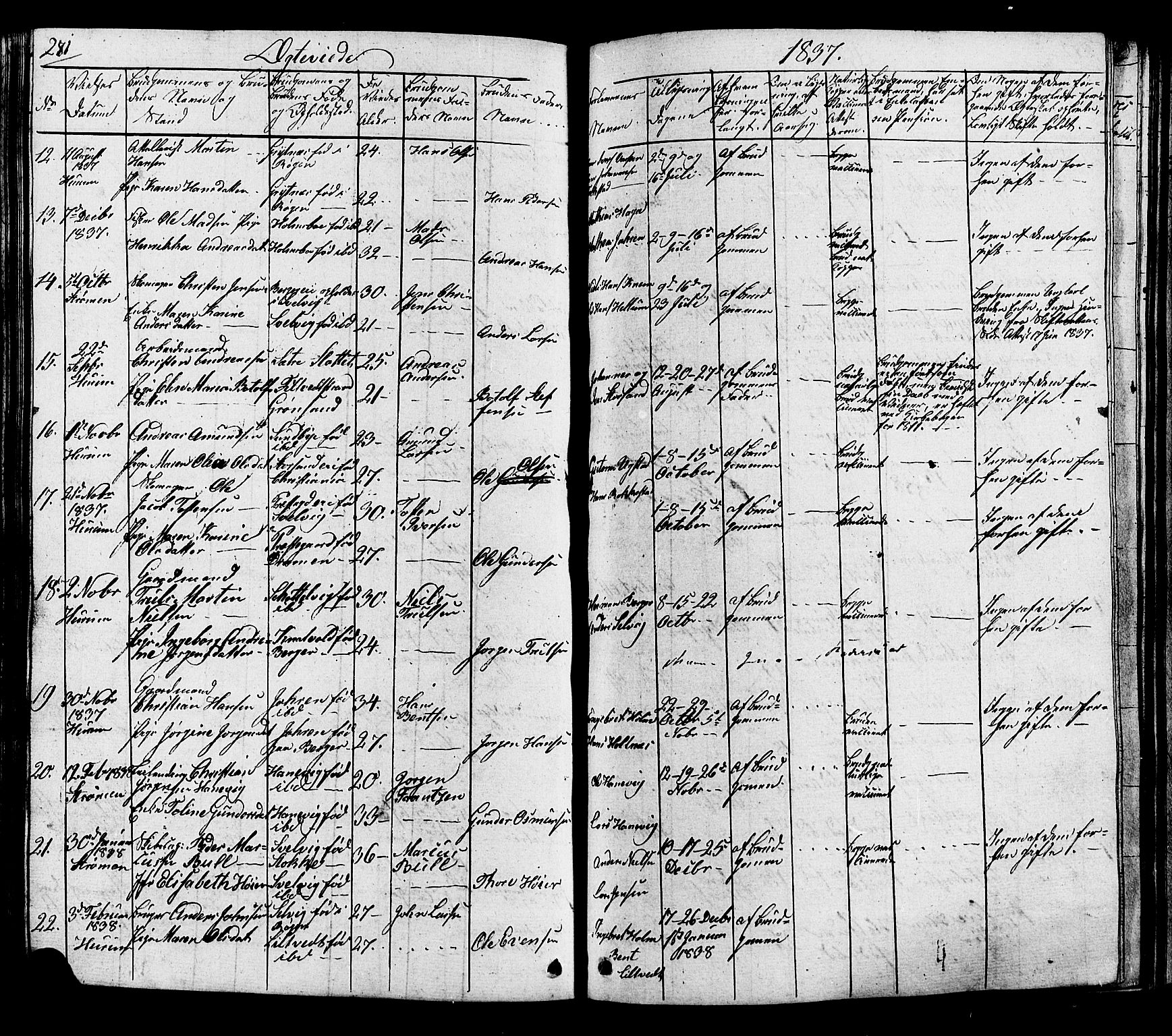 Hurum kirkebøker, AV/SAKO-A-229/G/Ga/L0002: Parish register (copy) no. I 2, 1827-1857, p. 281