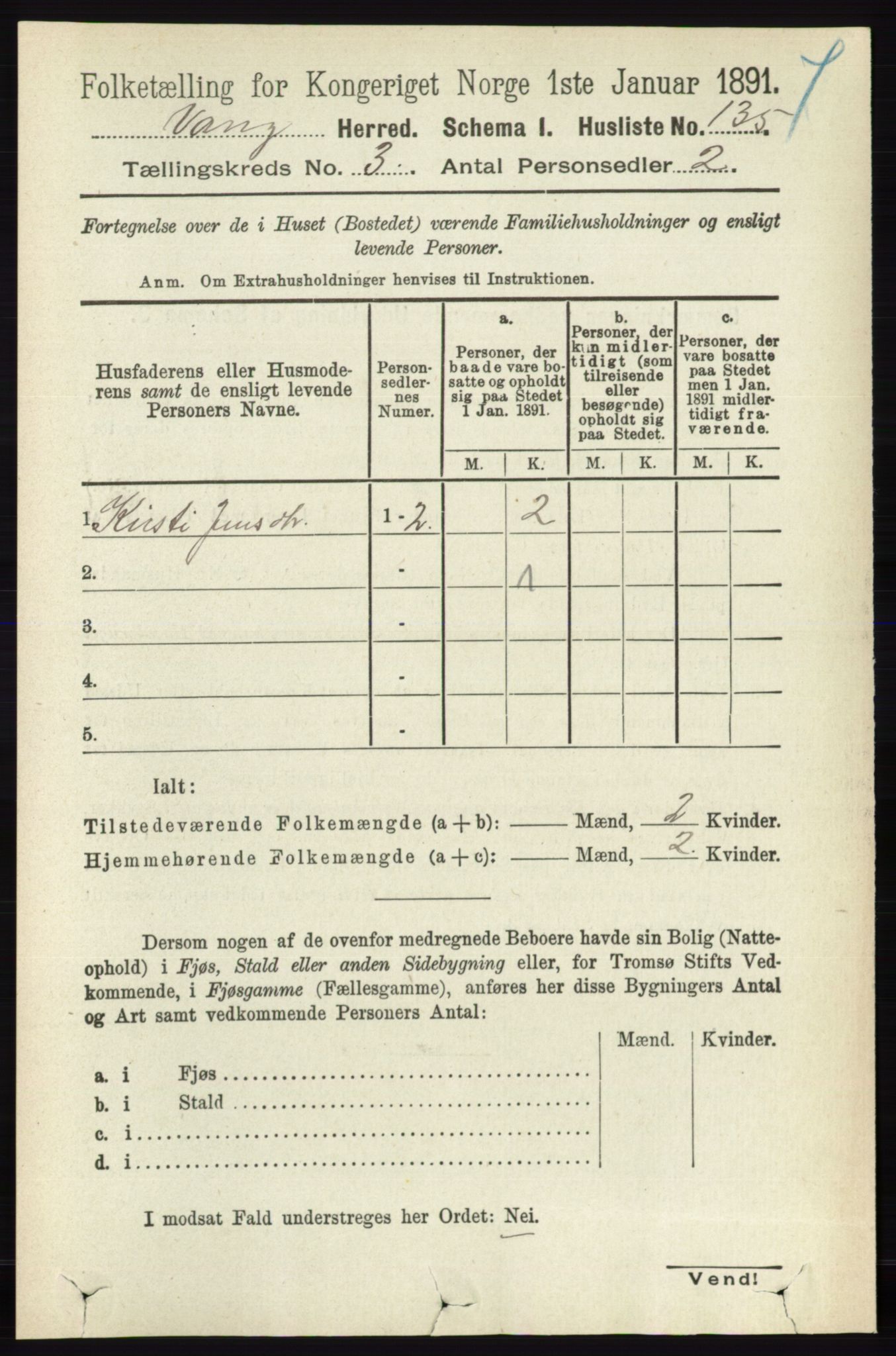 RA, 1891 census for 0414 Vang, 1891, p. 1887