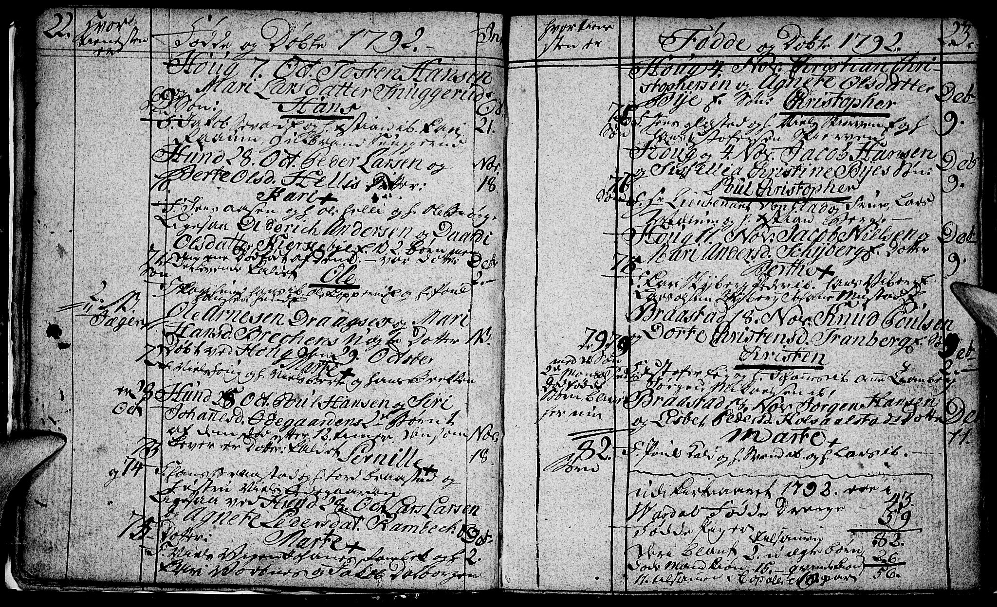 Vardal prestekontor, AV/SAH-PREST-100/H/Ha/Hab/L0002: Parish register (copy) no. 2, 1790-1803, p. 22-23