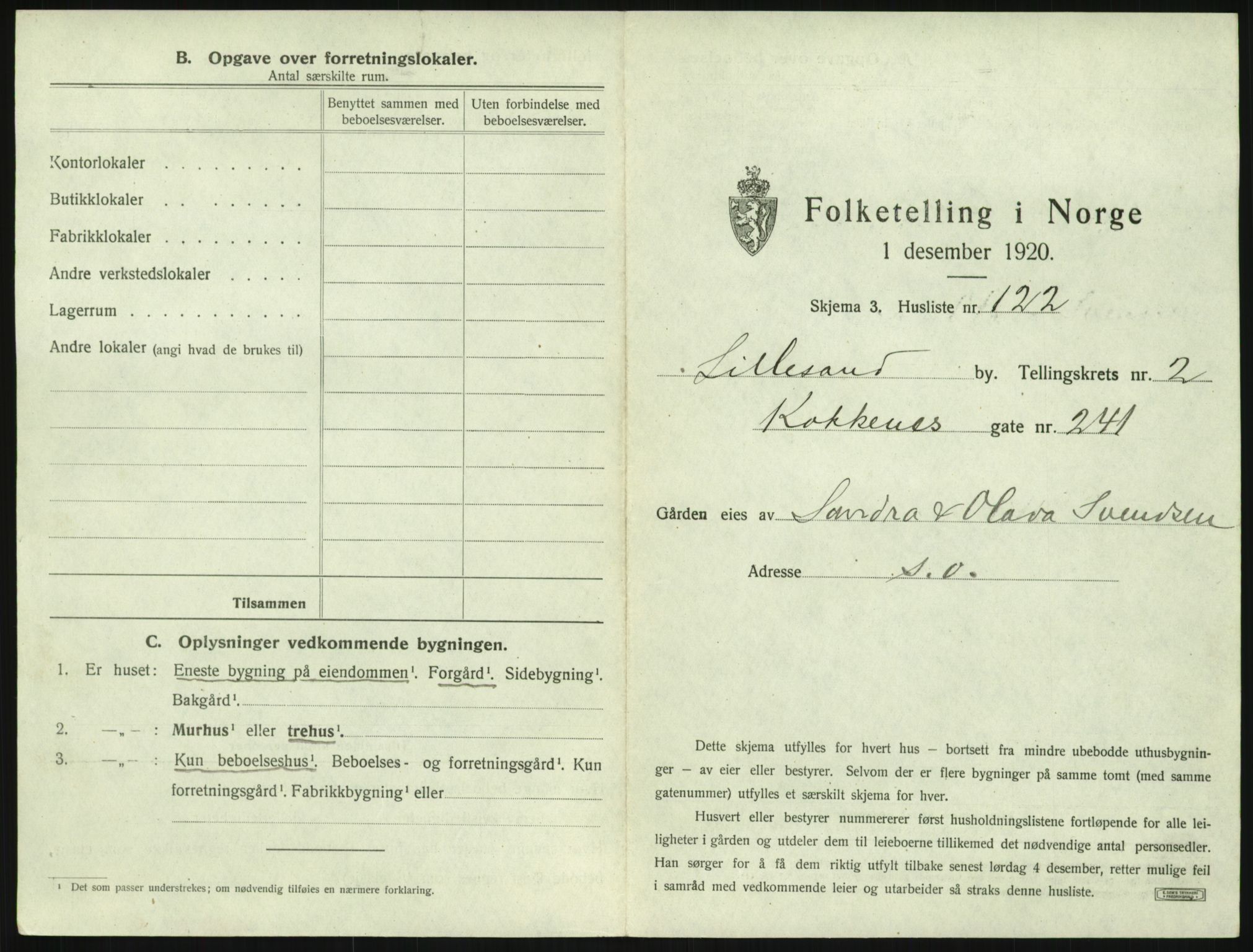 SAK, 1920 census for Lillesand, 1920, p. 481