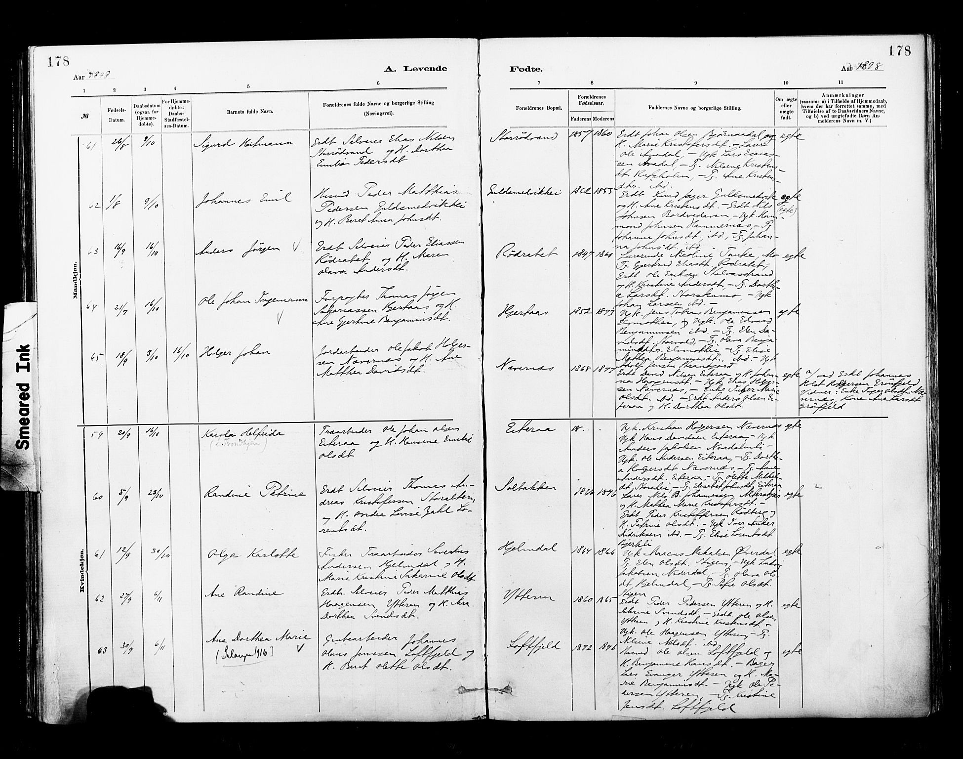 Ministerialprotokoller, klokkerbøker og fødselsregistre - Nordland, SAT/A-1459/827/L0400: Parish register (official) no. 827A12, 1883-1903, p. 178