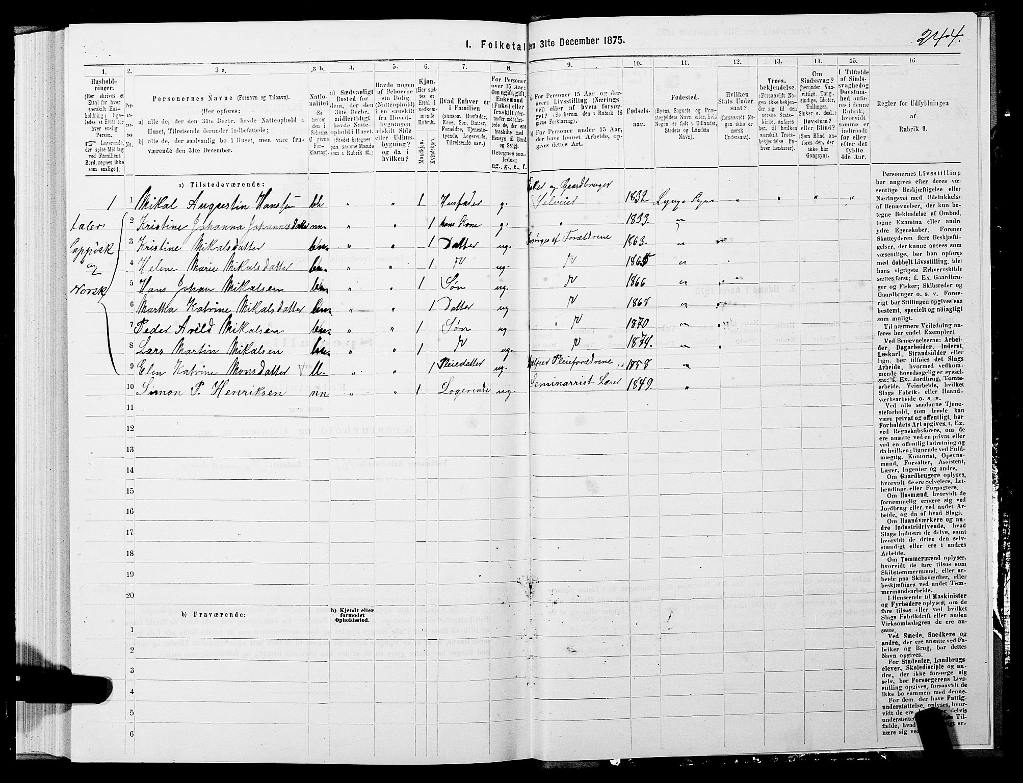 SATØ, 1875 census for 1938P Lyngen, 1875, p. 2244