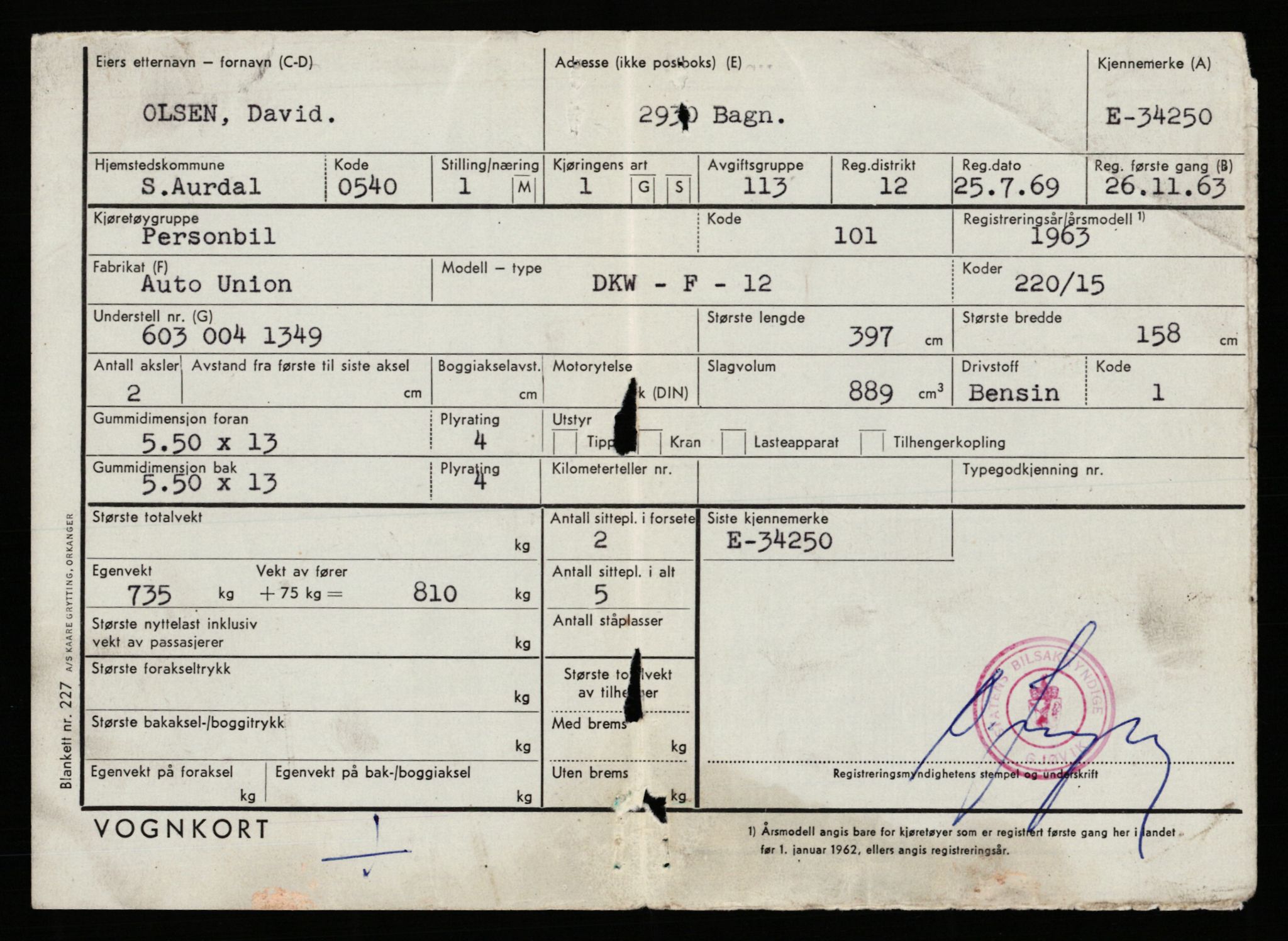 Stavanger trafikkstasjon, AV/SAST-A-101942/0/G/L0006: Registreringsnummer: 34250 - 49007, 1930-1971, p. 1