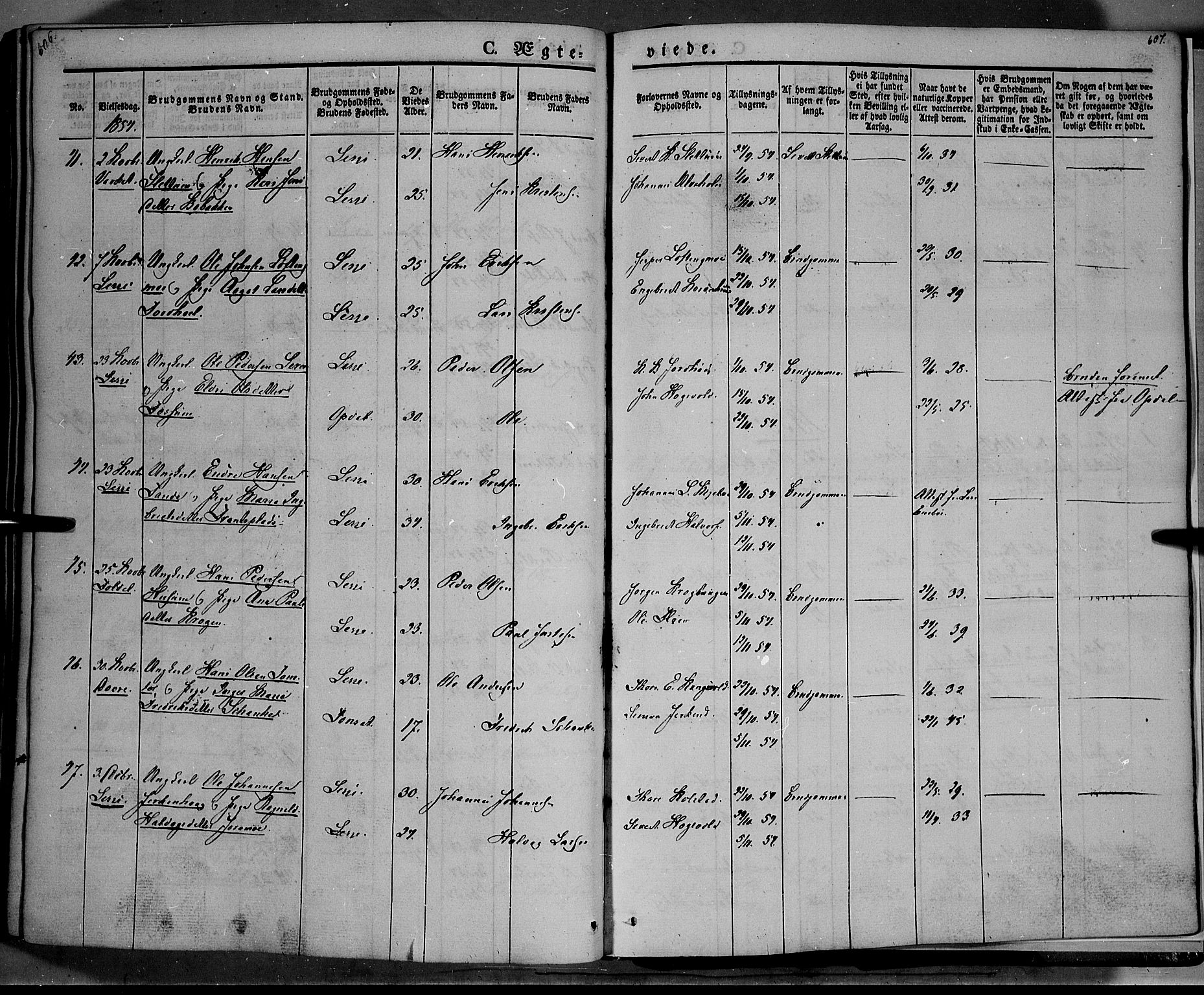 Lesja prestekontor, SAH/PREST-068/H/Ha/Haa/L0006: Parish register (official) no. 6A, 1843-1854, p. 606-607
