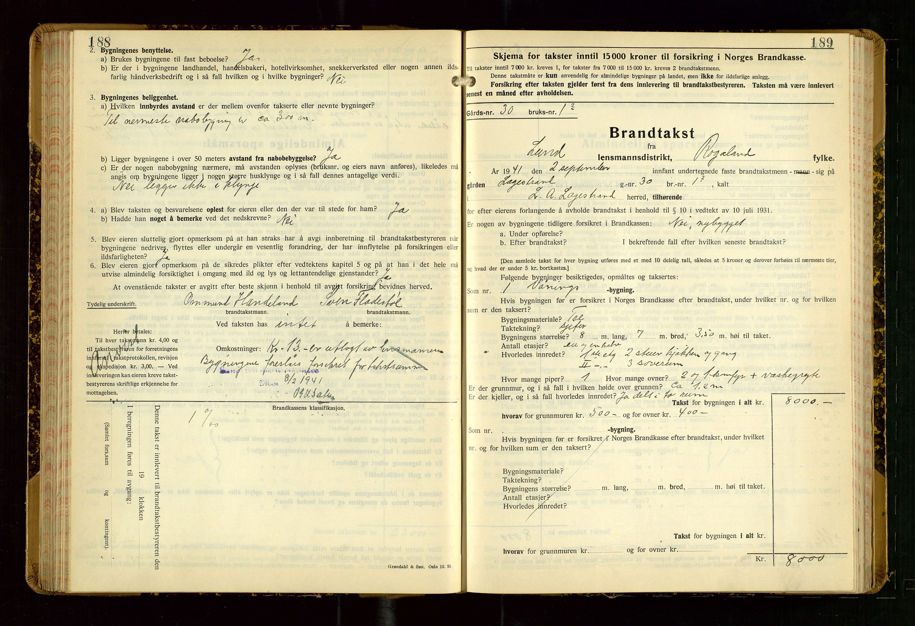 Lund lensmannskontor, SAST/A-100303/Gob/L0006: "Brandtakstprotokoll", 1938-1951, p. 188-189