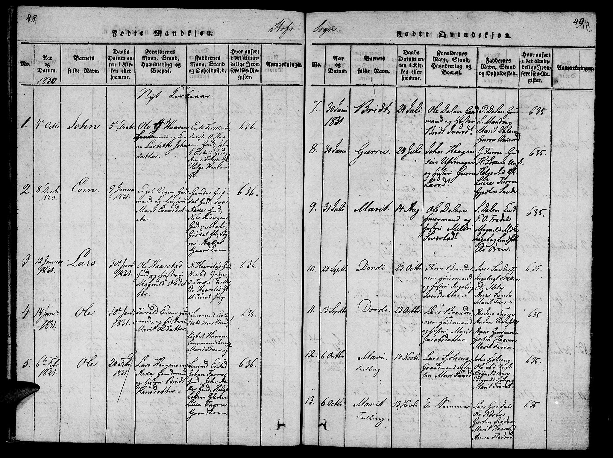 Ministerialprotokoller, klokkerbøker og fødselsregistre - Møre og Romsdal, SAT/A-1454/590/L1009: Parish register (official) no. 590A03 /1, 1819-1832, p. 48-49