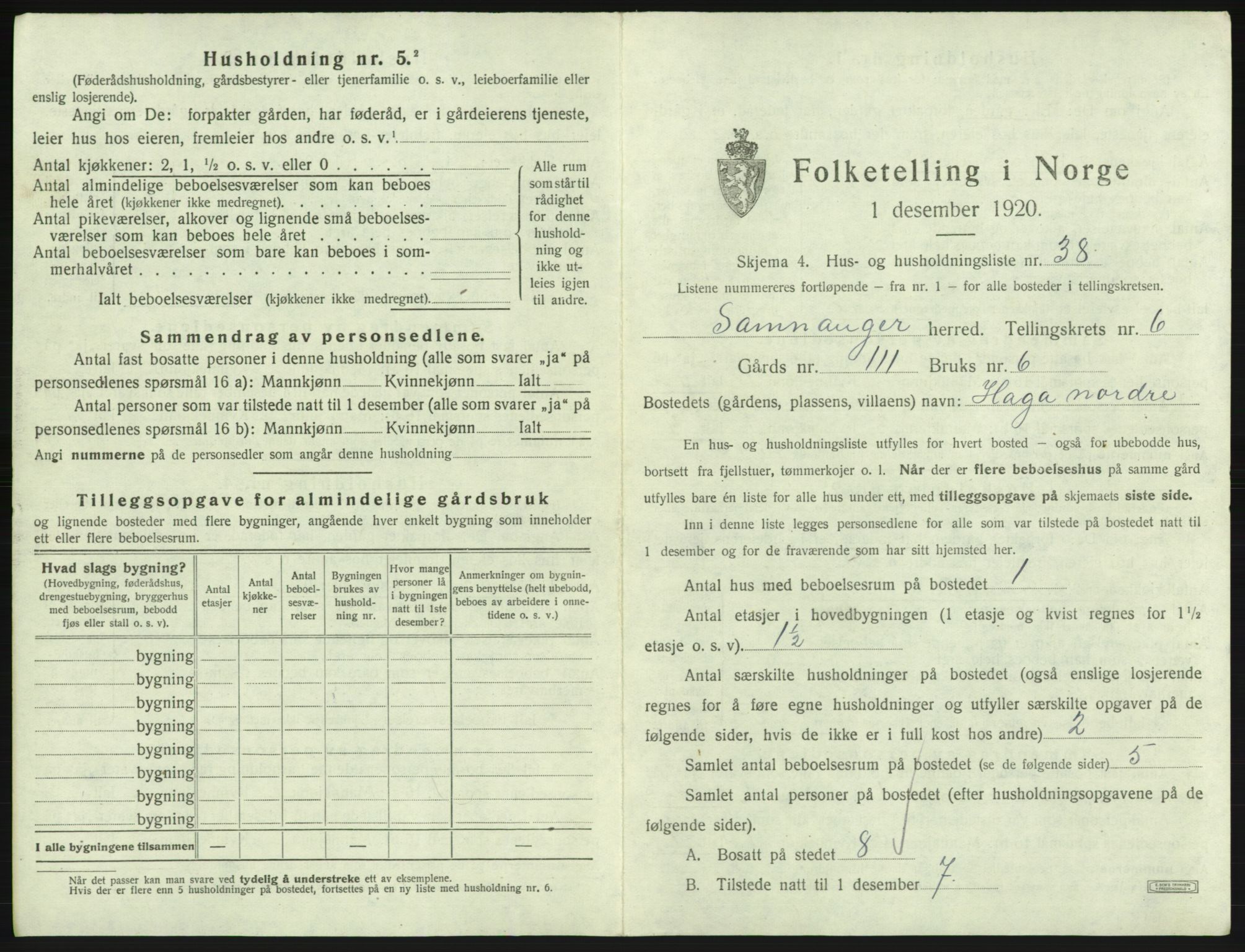 SAB, 1920 census for Samnanger, 1920, p. 389