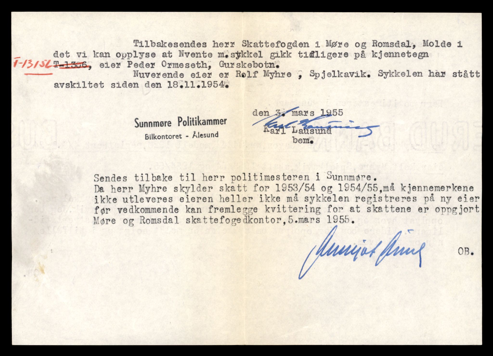 Møre og Romsdal vegkontor - Ålesund trafikkstasjon, AV/SAT-A-4099/F/Fe/L0037: Registreringskort for kjøretøy T 13031 - T 13179, 1927-1998, p. 2442