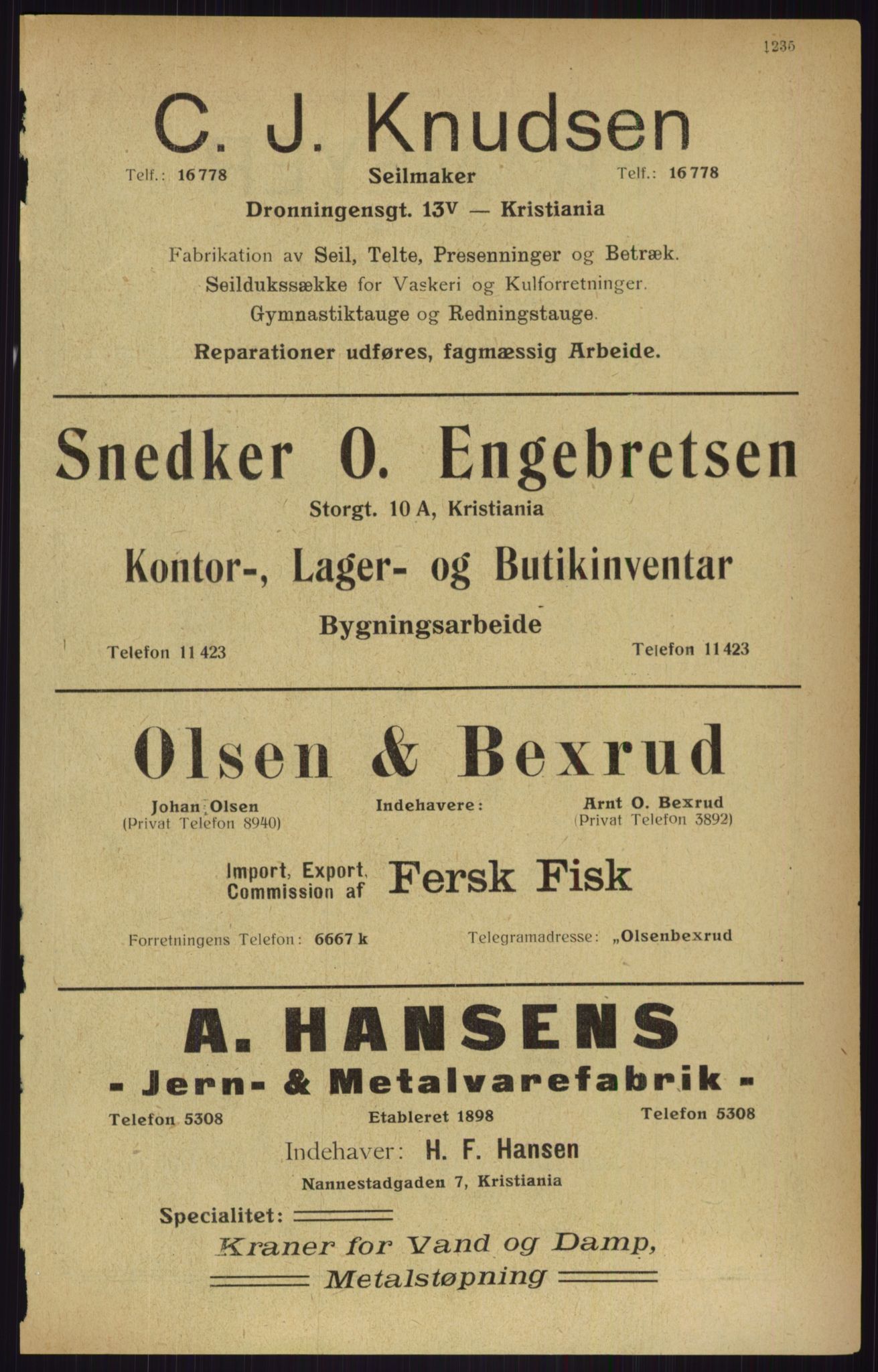 Kristiania/Oslo adressebok, PUBL/-, 1916, p. 1236