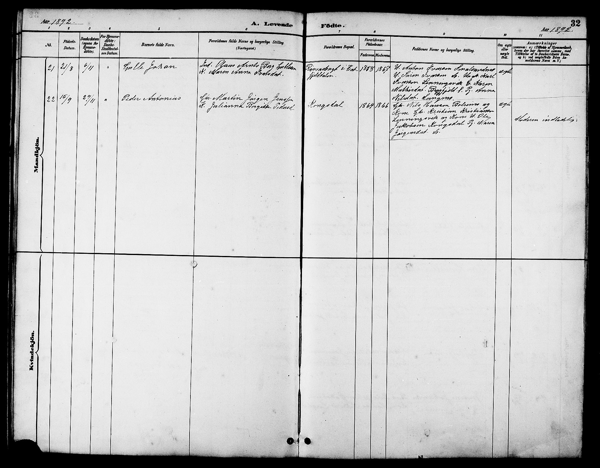 Ministerialprotokoller, klokkerbøker og fødselsregistre - Nordland, AV/SAT-A-1459/826/L0383: Parish register (copy) no. 826C03, 1887-1896, p. 32