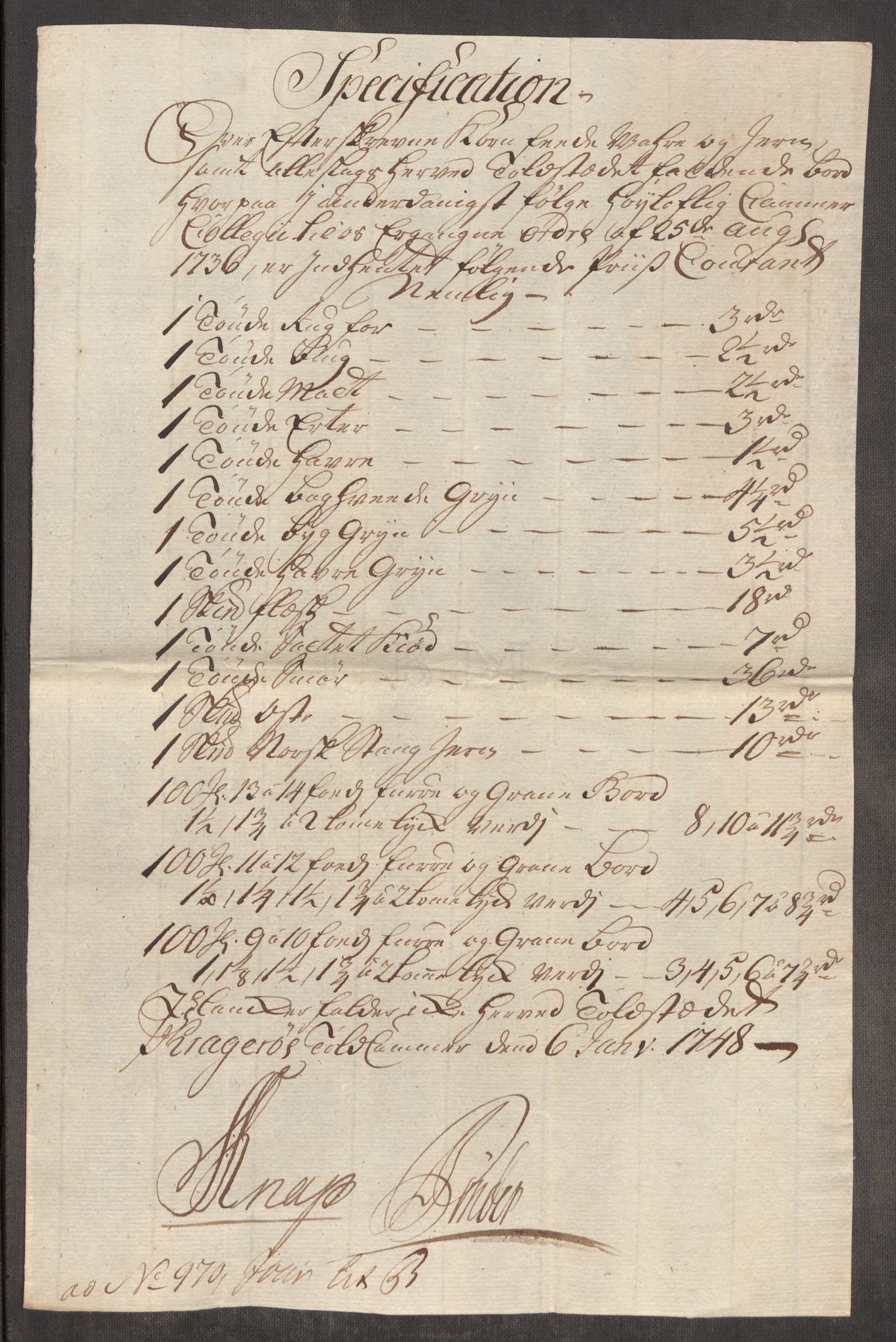 Rentekammeret inntil 1814, Realistisk ordnet avdeling, RA/EA-4070/Oe/L0003: [Ø1]: Priskuranter, 1745-1748, p. 801