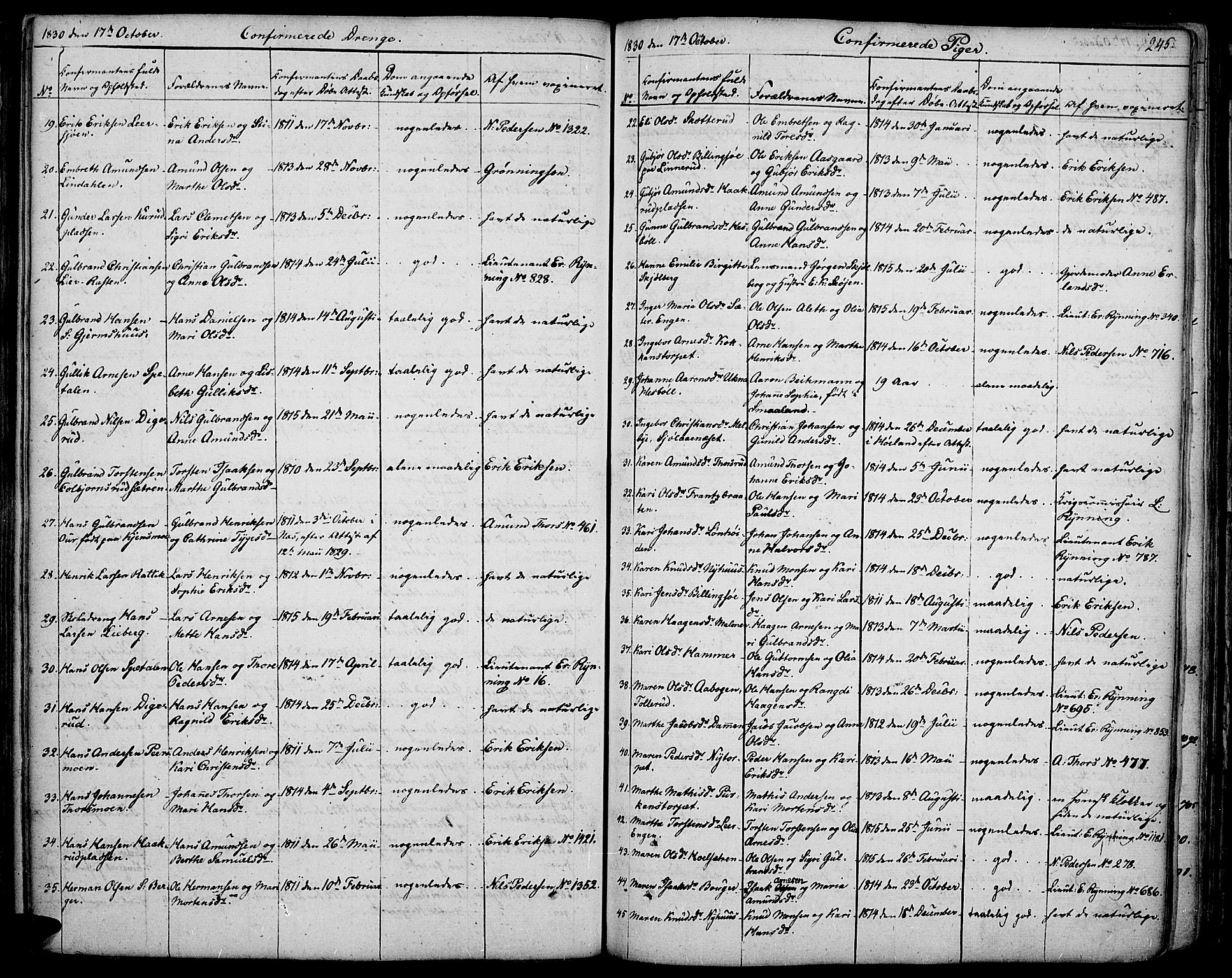 Vinger prestekontor, AV/SAH-PREST-024/H/Ha/Haa/L0007: Parish register (official) no. 7, 1826-1839, p. 245