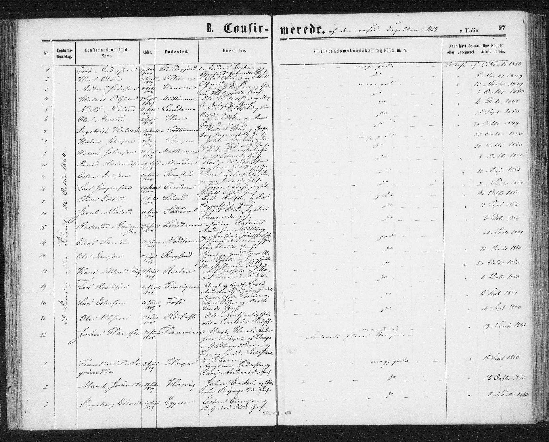 Ministerialprotokoller, klokkerbøker og fødselsregistre - Sør-Trøndelag, SAT/A-1456/692/L1104: Parish register (official) no. 692A04, 1862-1878, p. 97
