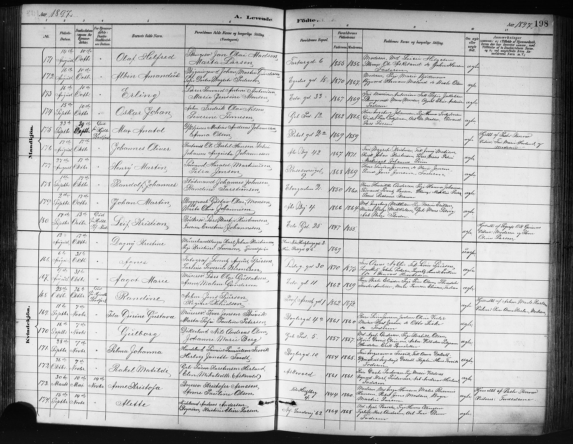 Sandviken Sokneprestembete, AV/SAB-A-77601/H/Hb/L0002: Parish register (copy) no. A 3, 1888-1902, p. 198