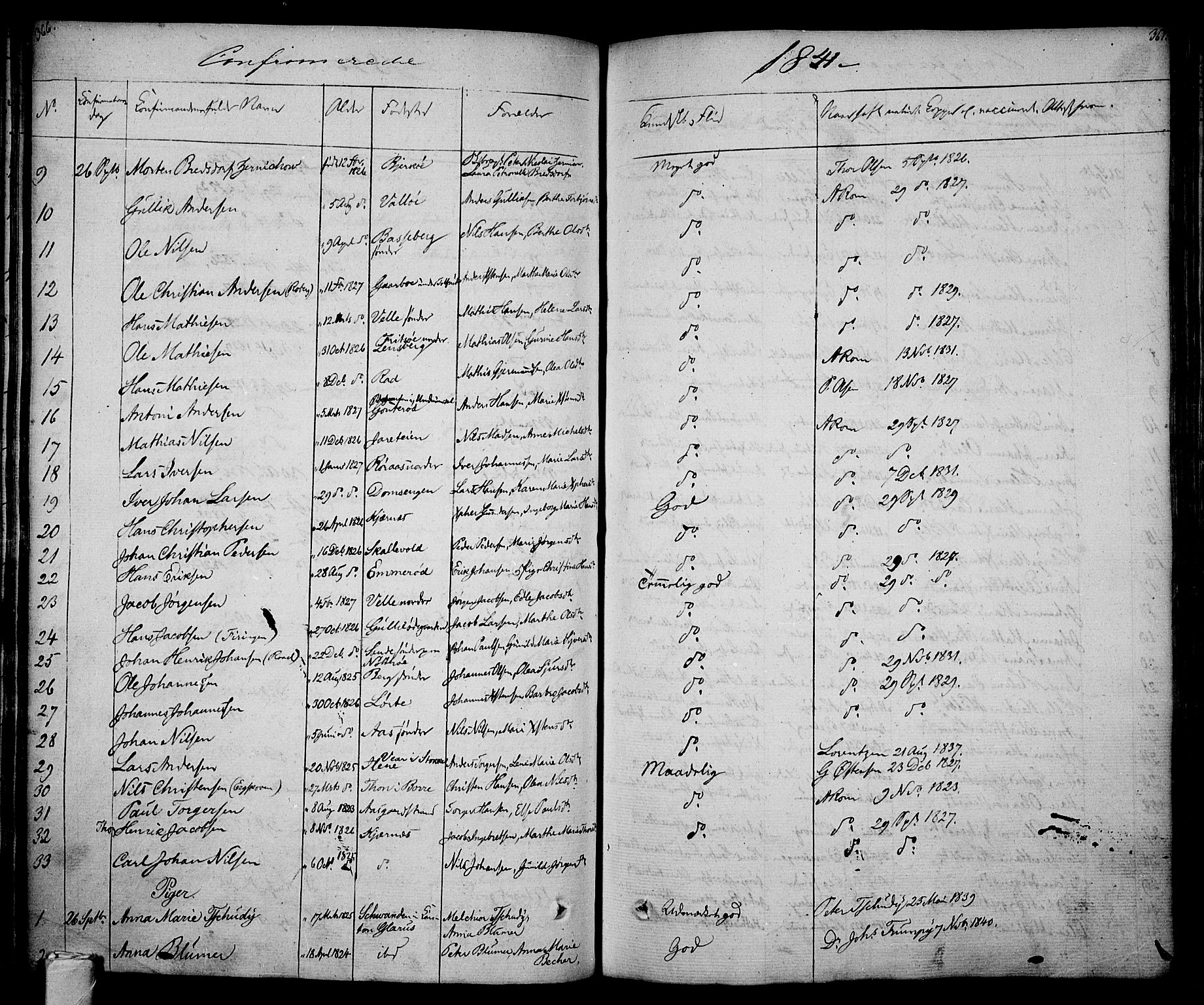 Sem kirkebøker, SAKO/A-5/F/Fa/L0005: Parish register (official) no. I 5, 1825-1842, p. 366-367