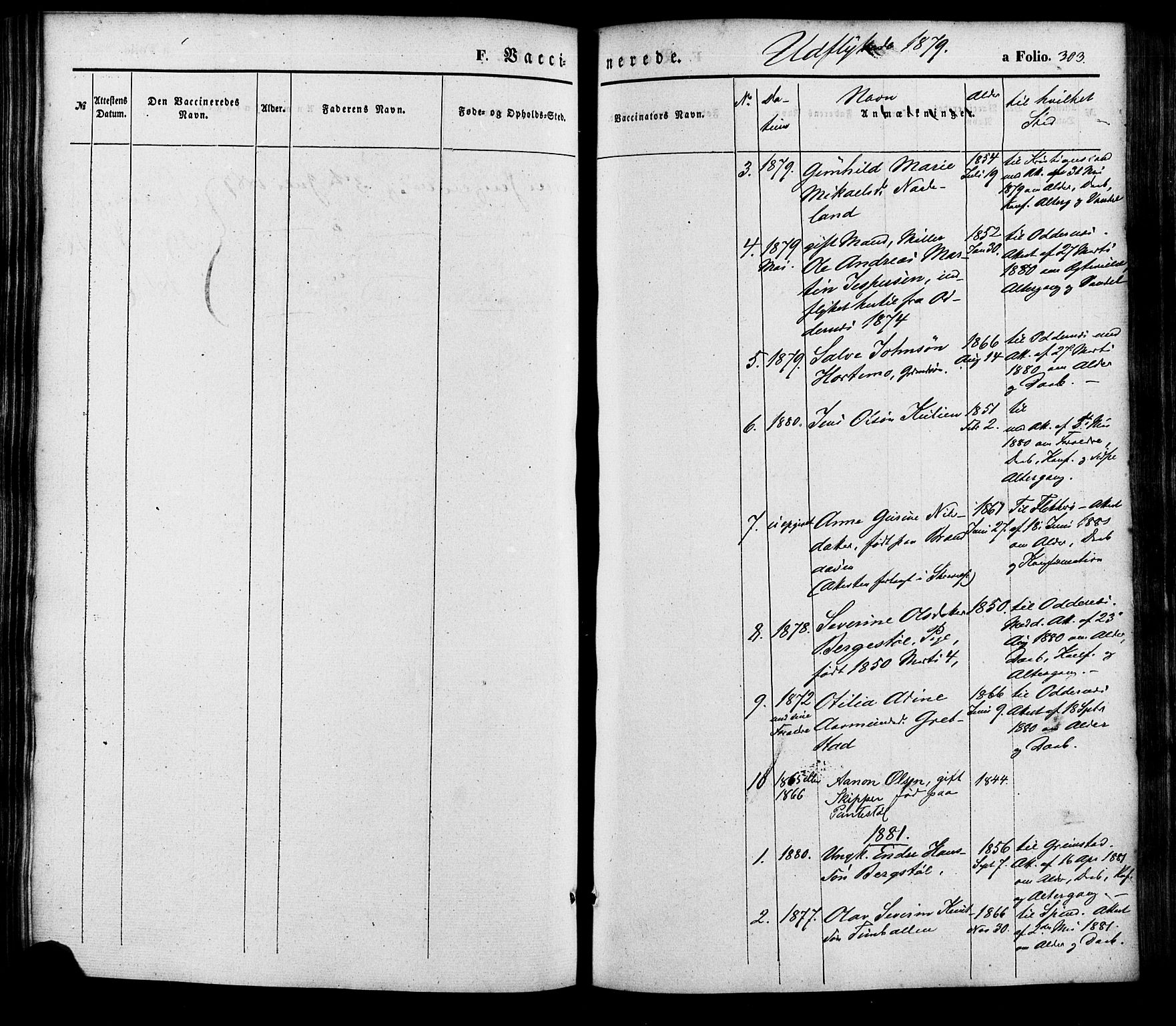 Søgne sokneprestkontor, SAK/1111-0037/F/Fa/Faa/L0002: Parish register (official) no. A 2, 1854-1882, p. 303