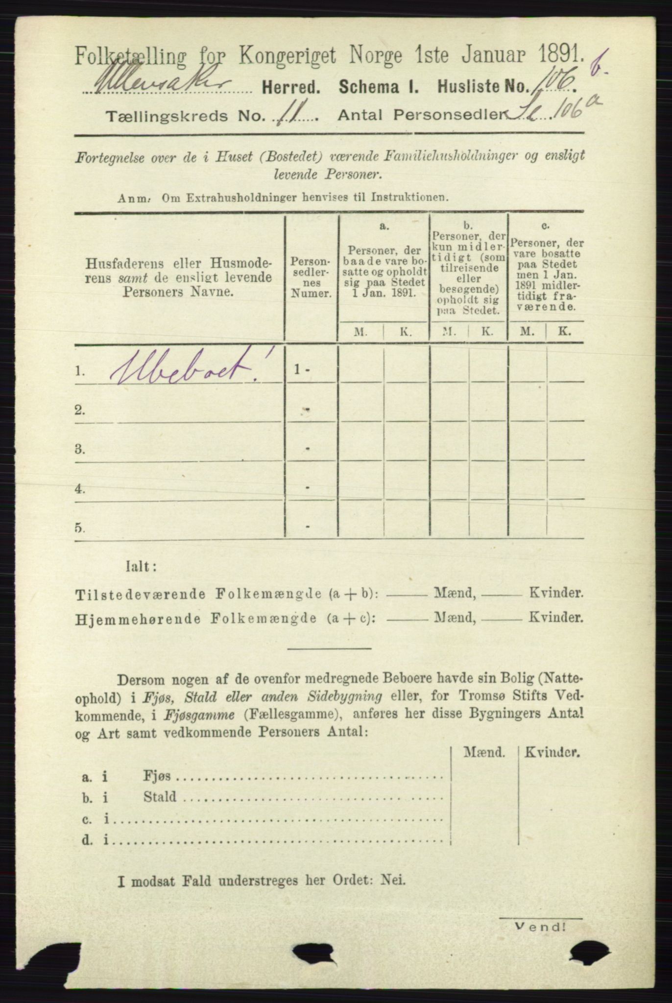 RA, 1891 census for 0235 Ullensaker, 1891, p. 4916