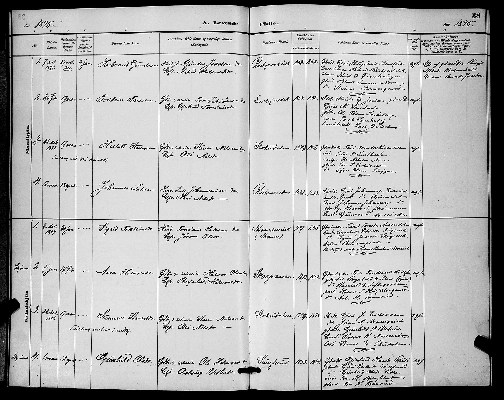 Nore kirkebøker, SAKO/A-238/G/Ga/L0003: Parish register (copy) no. I 3, 1886-1903, p. 38