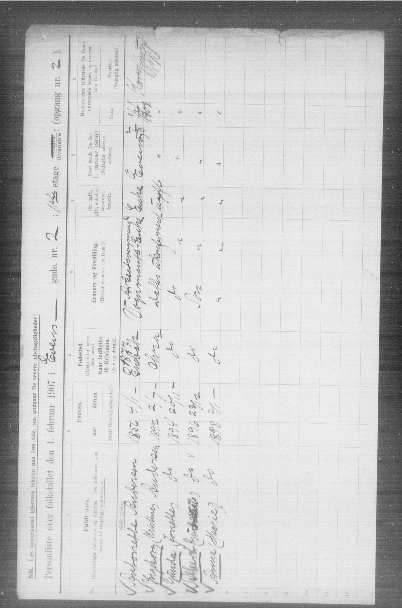 OBA, Municipal Census 1907 for Kristiania, 1907, p. 11560