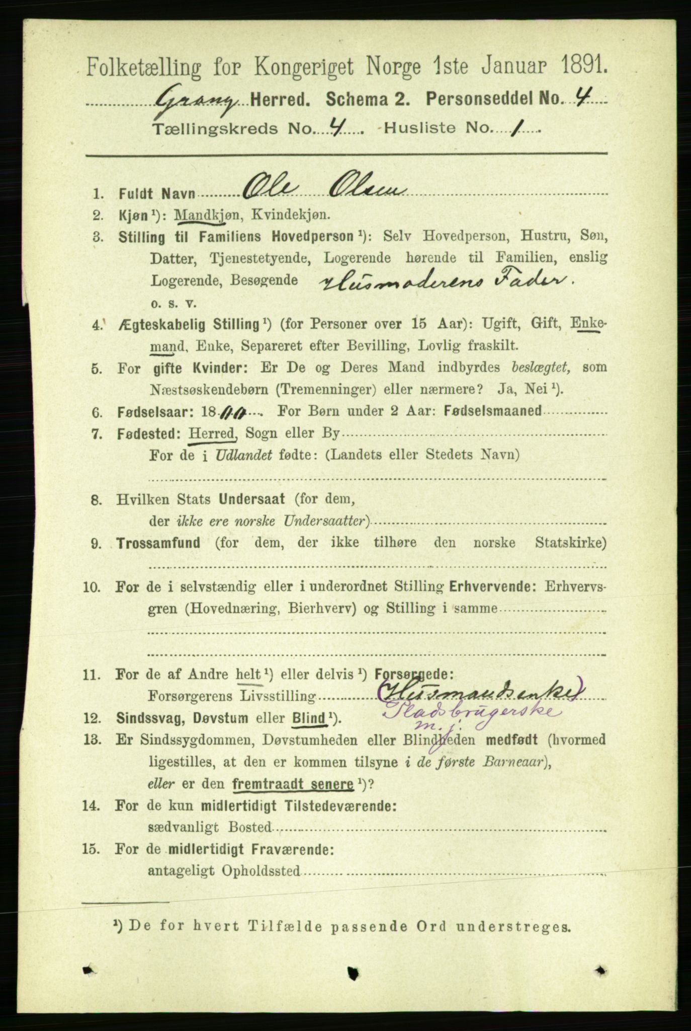 RA, 1891 census for 1742 Grong, 1891, p. 1496