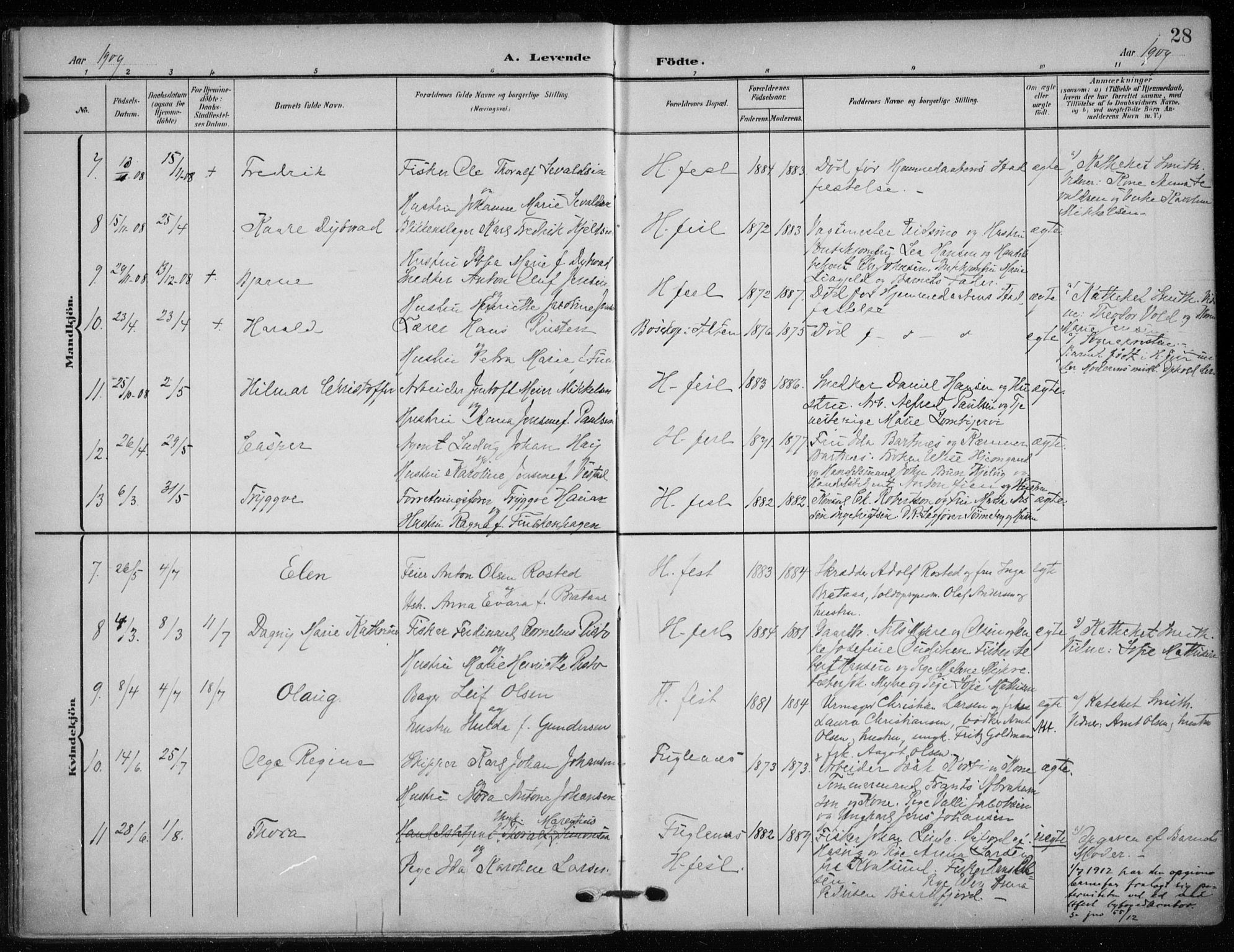 Hammerfest sokneprestkontor, SATØ/S-1347/H/Ha/L0014.kirke: Parish register (official) no. 14, 1906-1916, p. 28