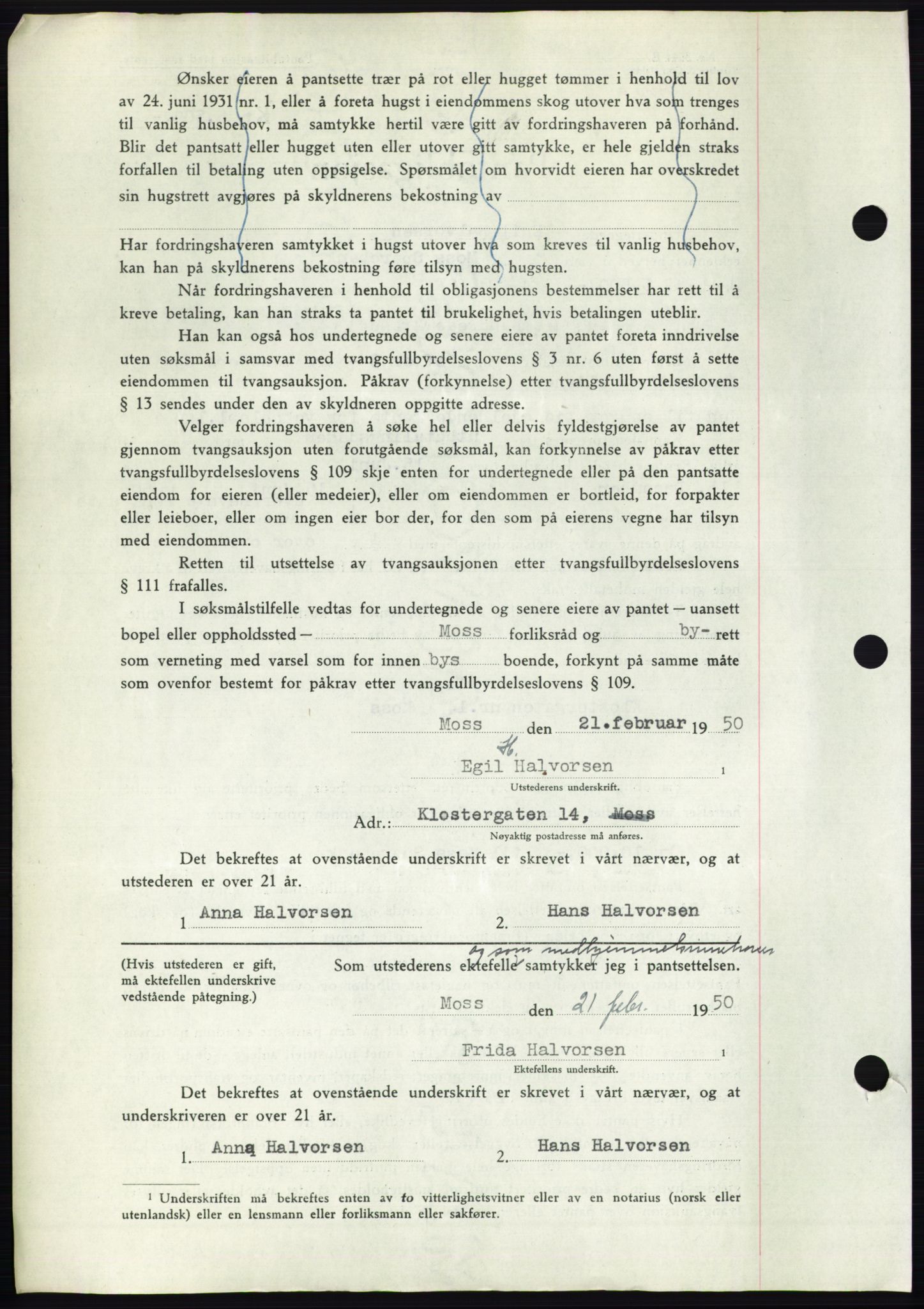 Moss sorenskriveri, SAO/A-10168: Mortgage book no. B23, 1949-1950, Diary no: : 787/1950