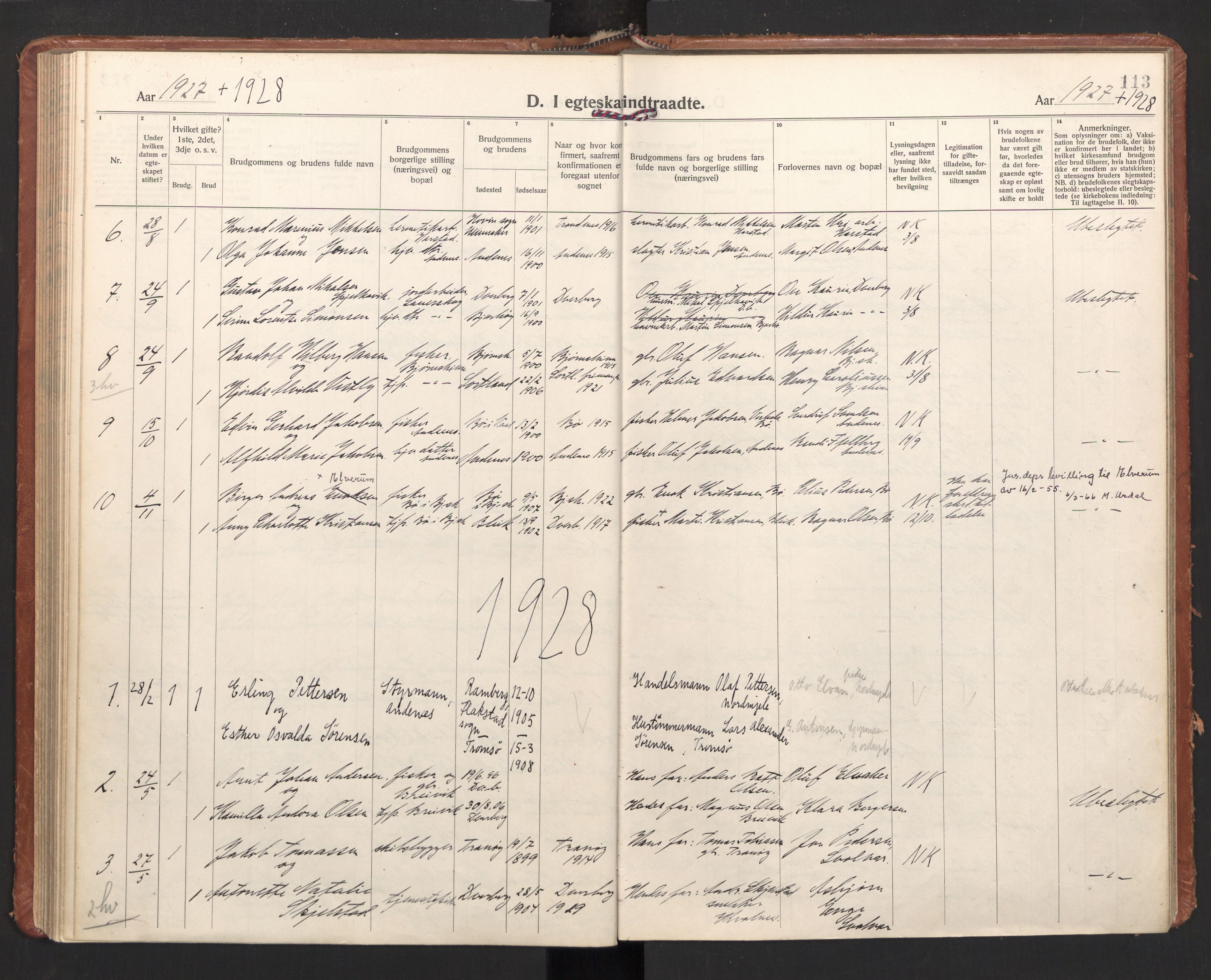 Ministerialprotokoller, klokkerbøker og fødselsregistre - Nordland, SAT/A-1459/897/L1408: Parish register (official) no. 897A15, 1922-1938, p. 113