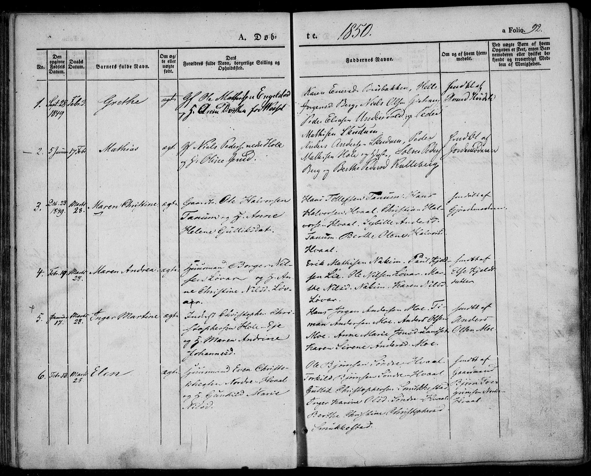Lardal kirkebøker, SAKO/A-350/F/Fa/L0006: Parish register (official) no. I 6, 1835-1860, p. 92