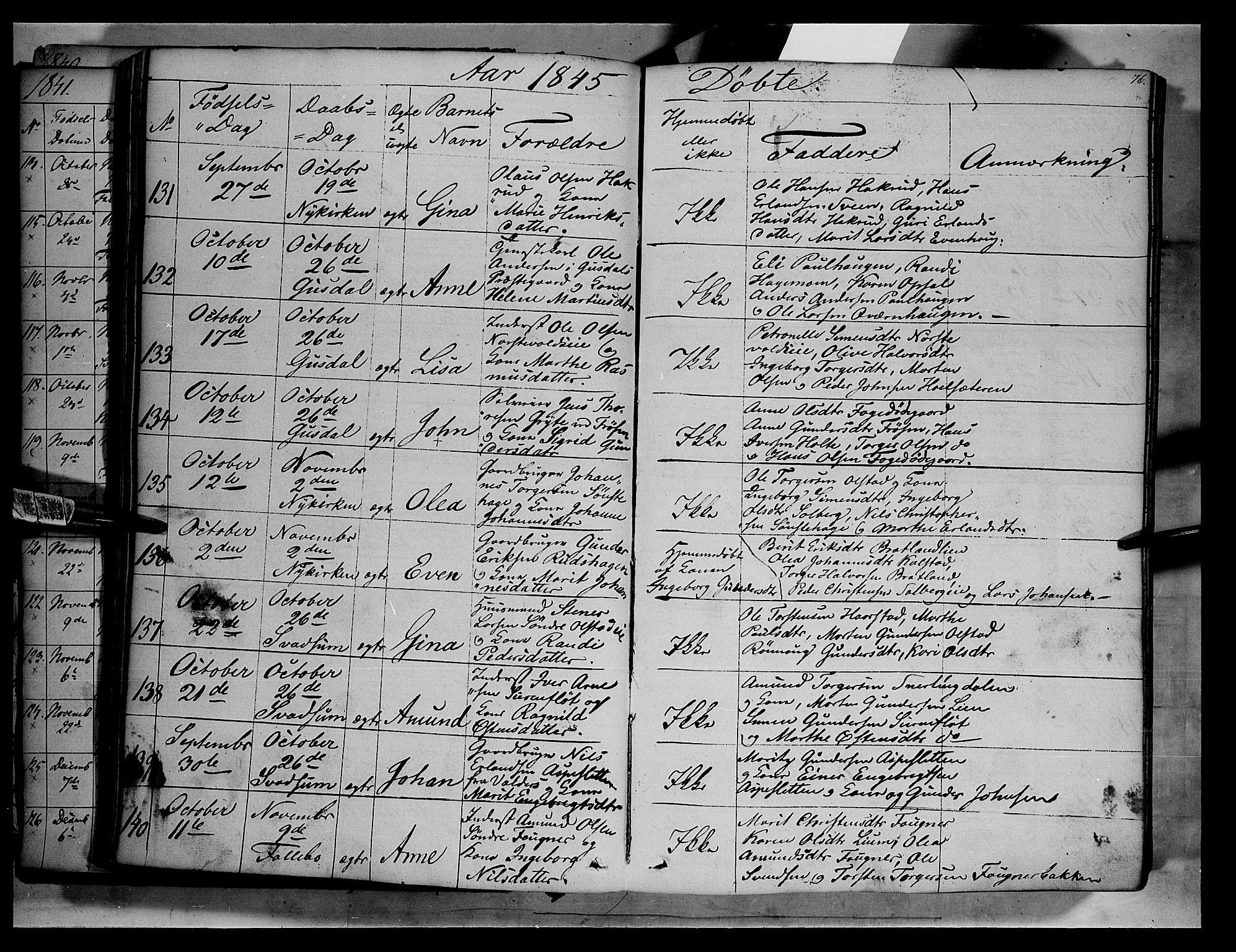 Gausdal prestekontor, SAH/PREST-090/H/Ha/Haa/L0007: Parish register (official) no. 7, 1840-1850, p. 76