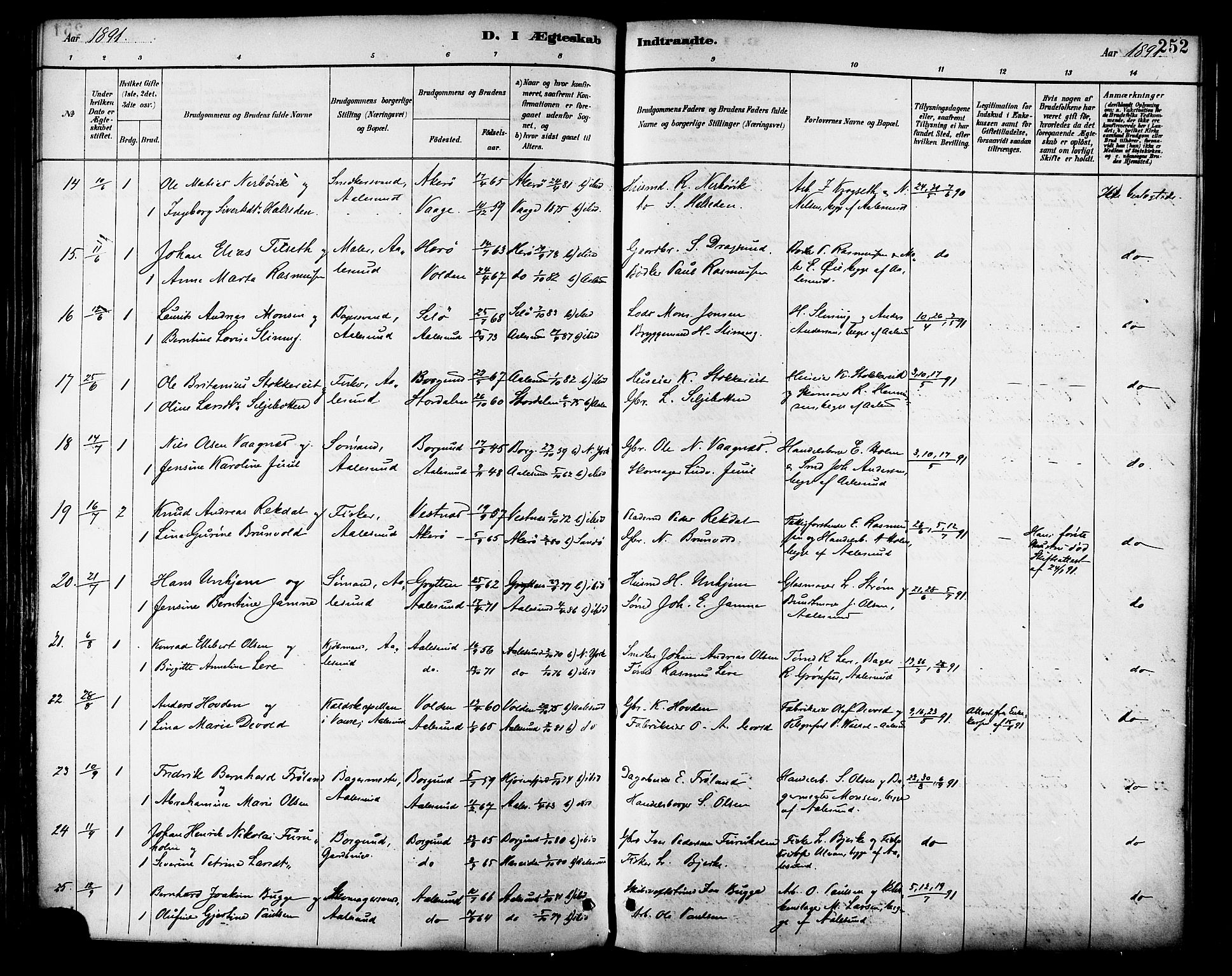 Ministerialprotokoller, klokkerbøker og fødselsregistre - Møre og Romsdal, AV/SAT-A-1454/529/L0455: Parish register (official) no. 529A05, 1885-1893, p. 252