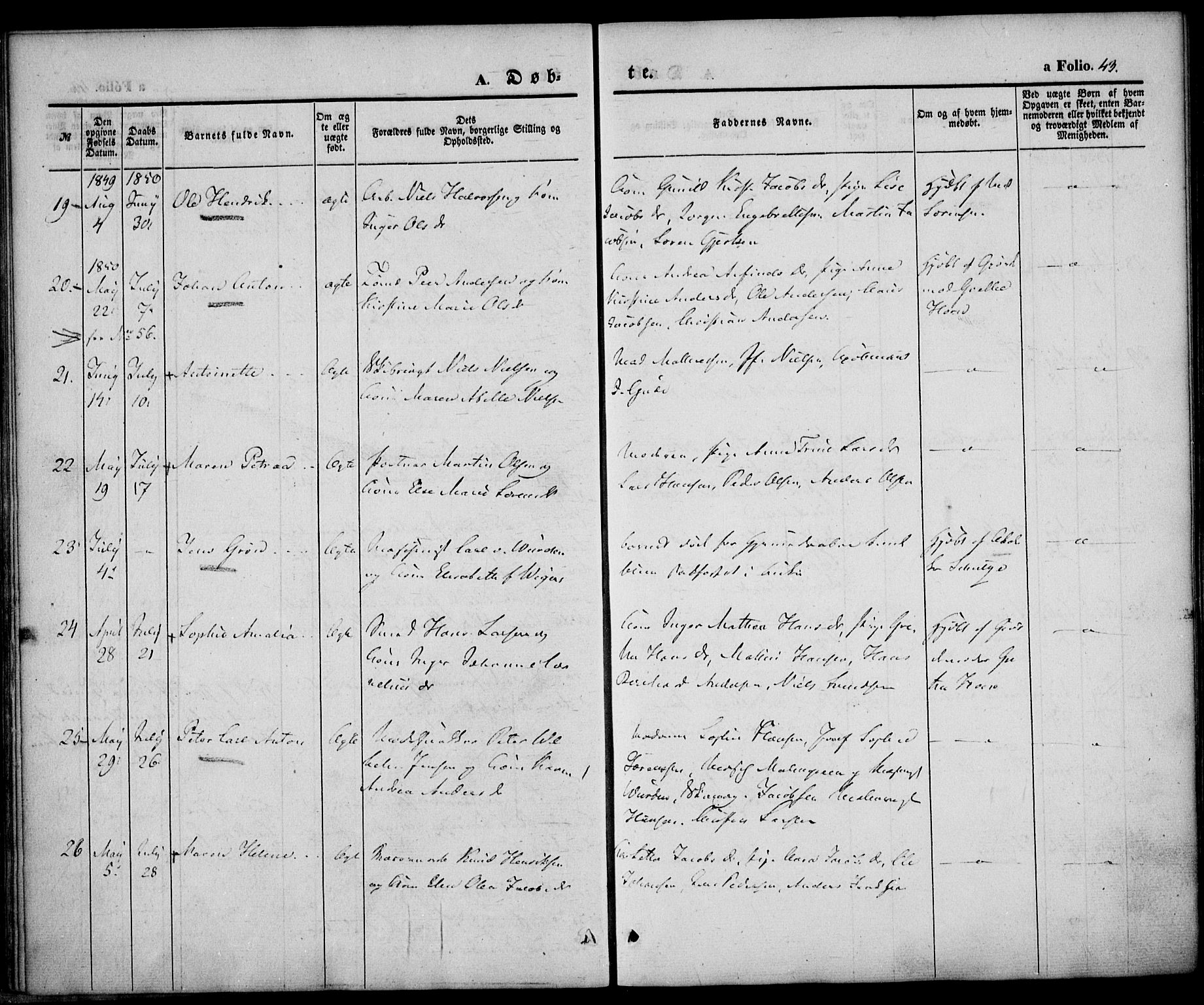 Larvik kirkebøker, AV/SAKO-A-352/F/Fb/L0003: Parish register (official) no. II 3, 1842-1856, p. 43