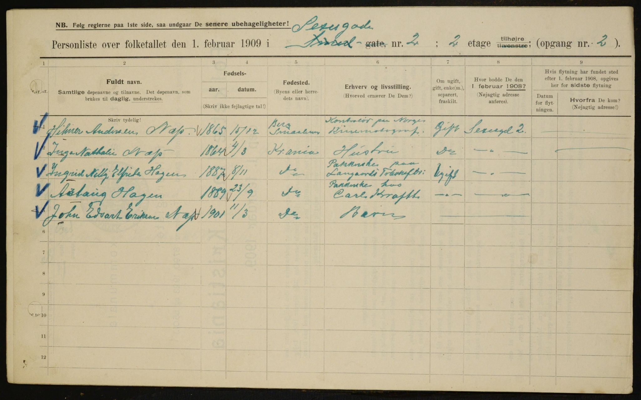 OBA, Municipal Census 1909 for Kristiania, 1909, p. 85908