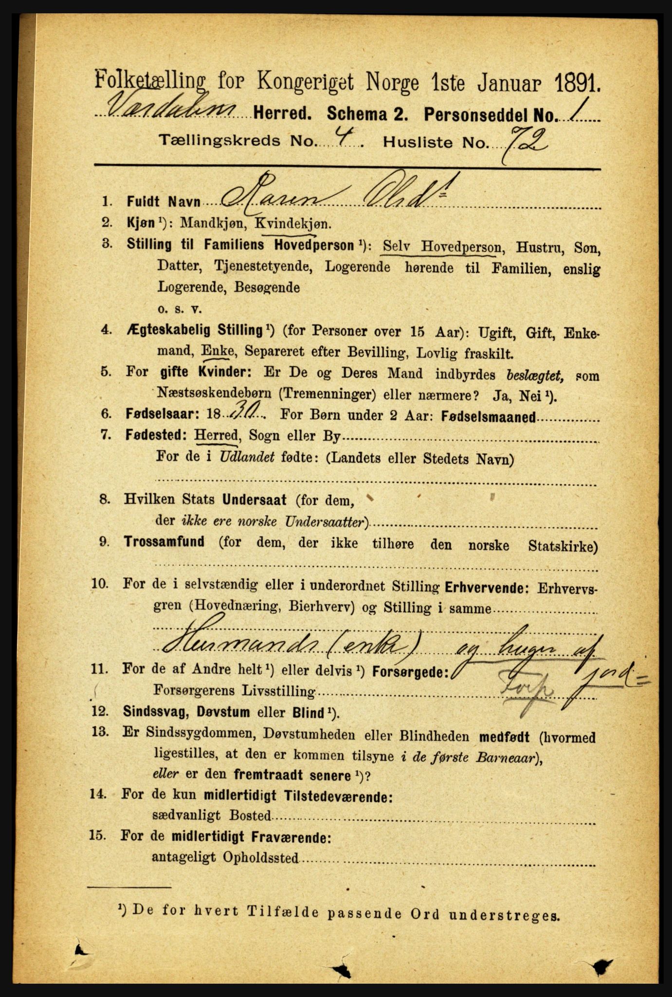 RA, 1891 census for 1721 Verdal, 1891, p. 2896