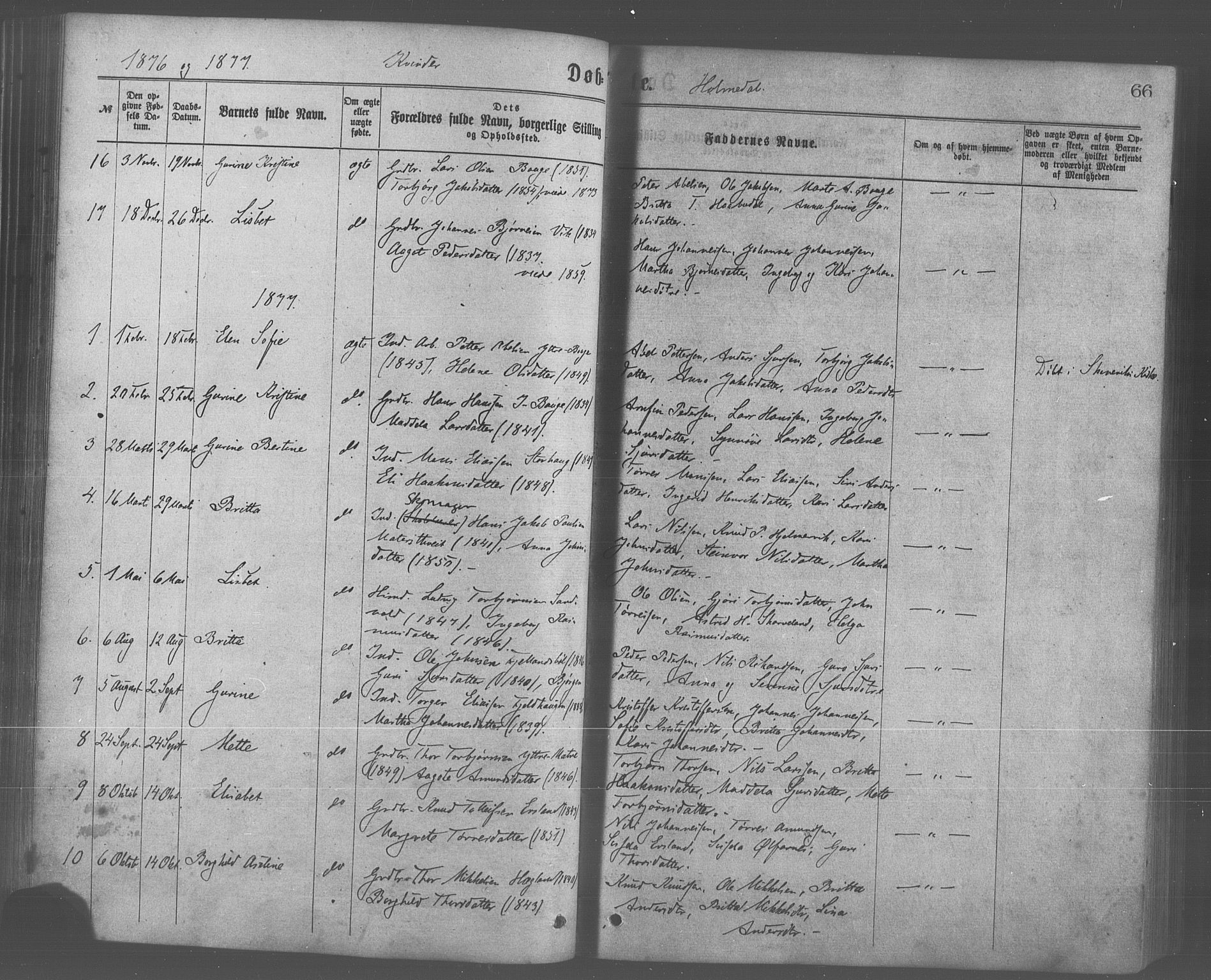 Skånevik sokneprestembete, AV/SAB-A-77801/H/Haa: Parish register (official) no. A 6, 1869-1878, p. 66